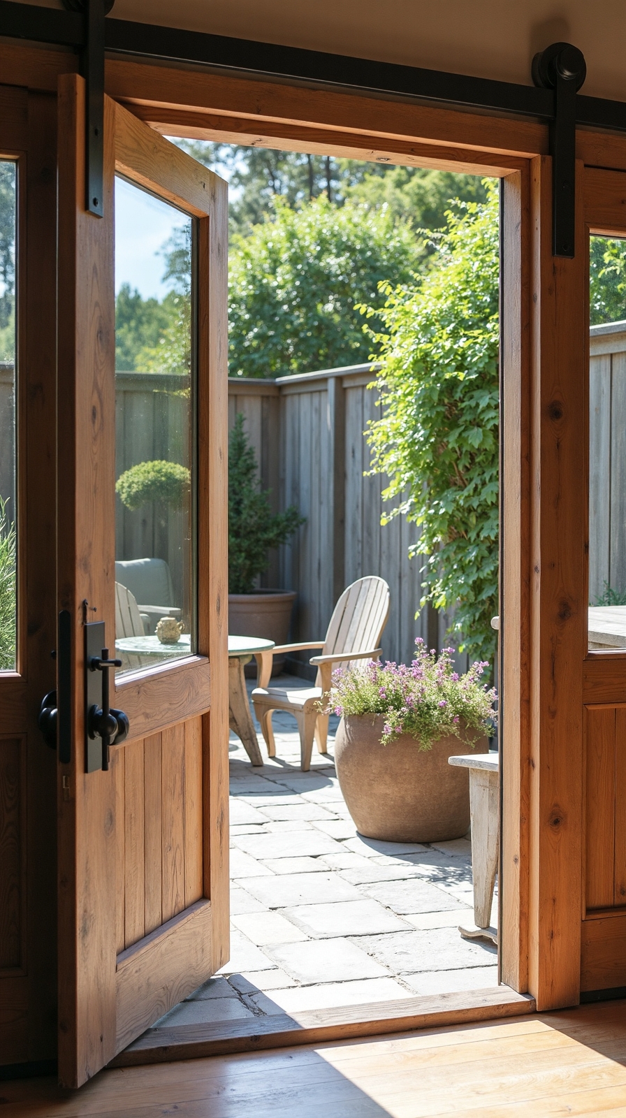rustic wooden frame farmhouse patio doors