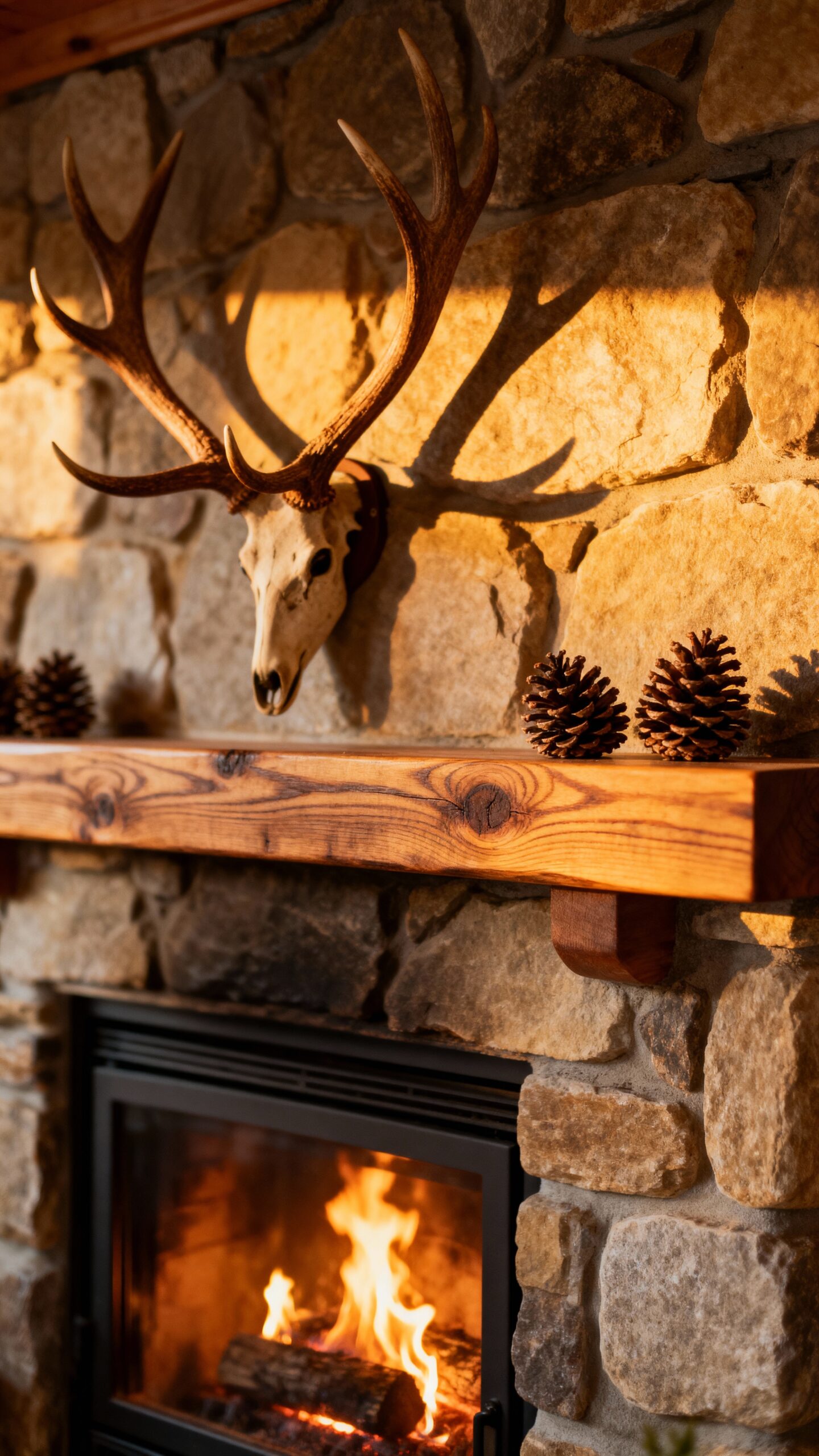 rustic woodland cabin fireplace decor
