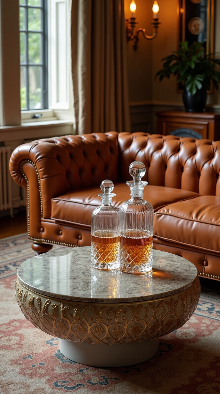 sculptural marble brass focal centerpiece