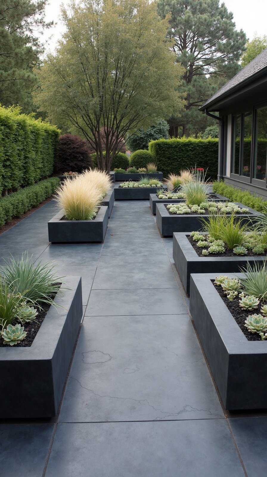 seamless slate planters elevate outdoor landscaping