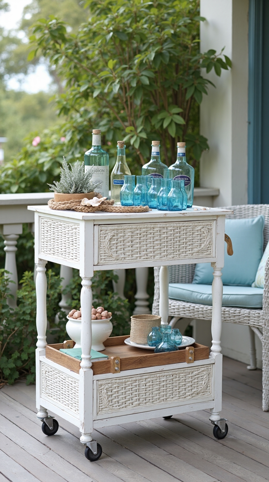 seaside entertaining with nautical bar cart