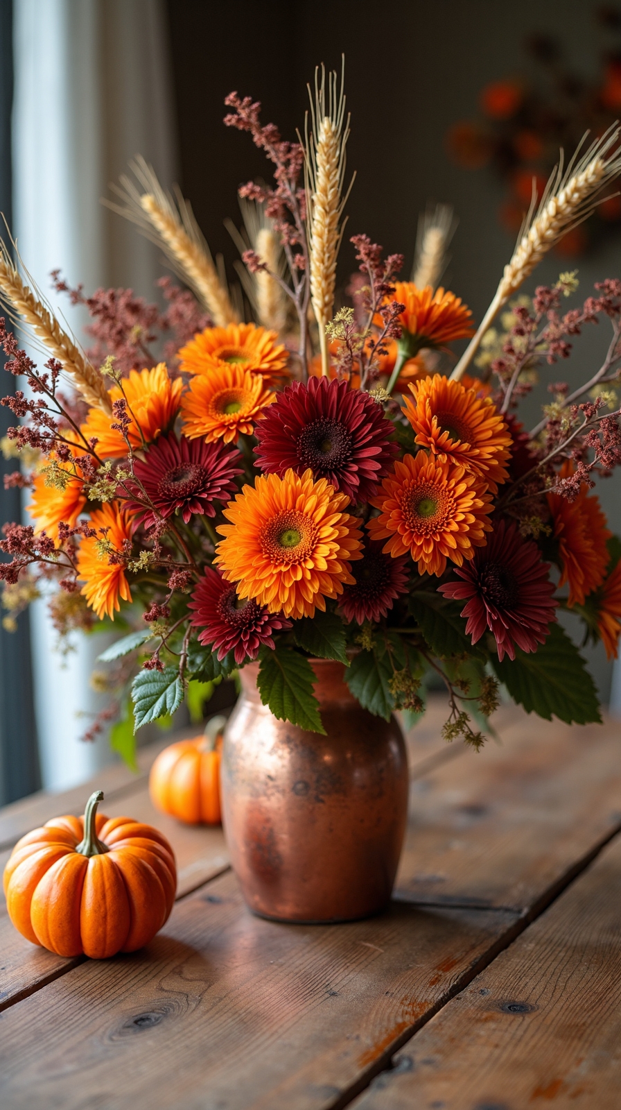 seasonal floral centerpiece with natural branches