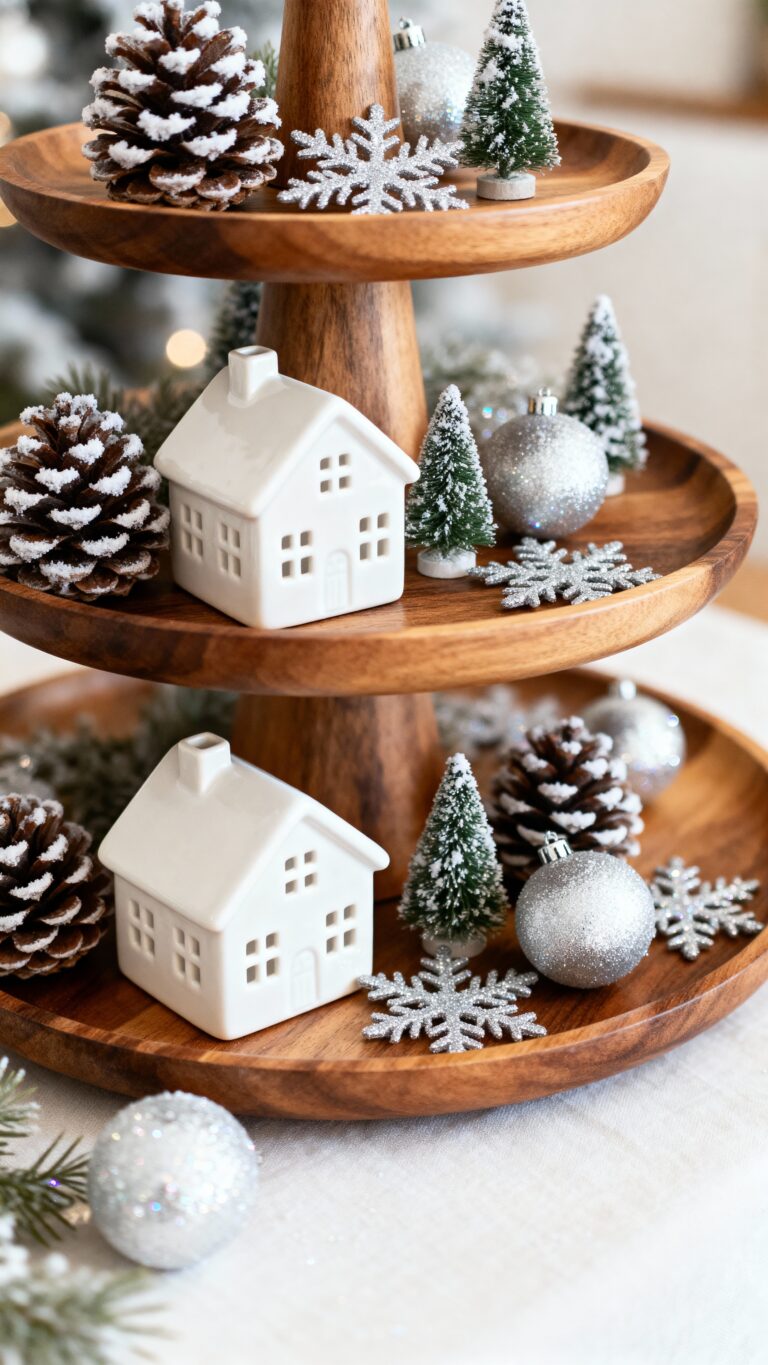 seasonal winter tiered decor