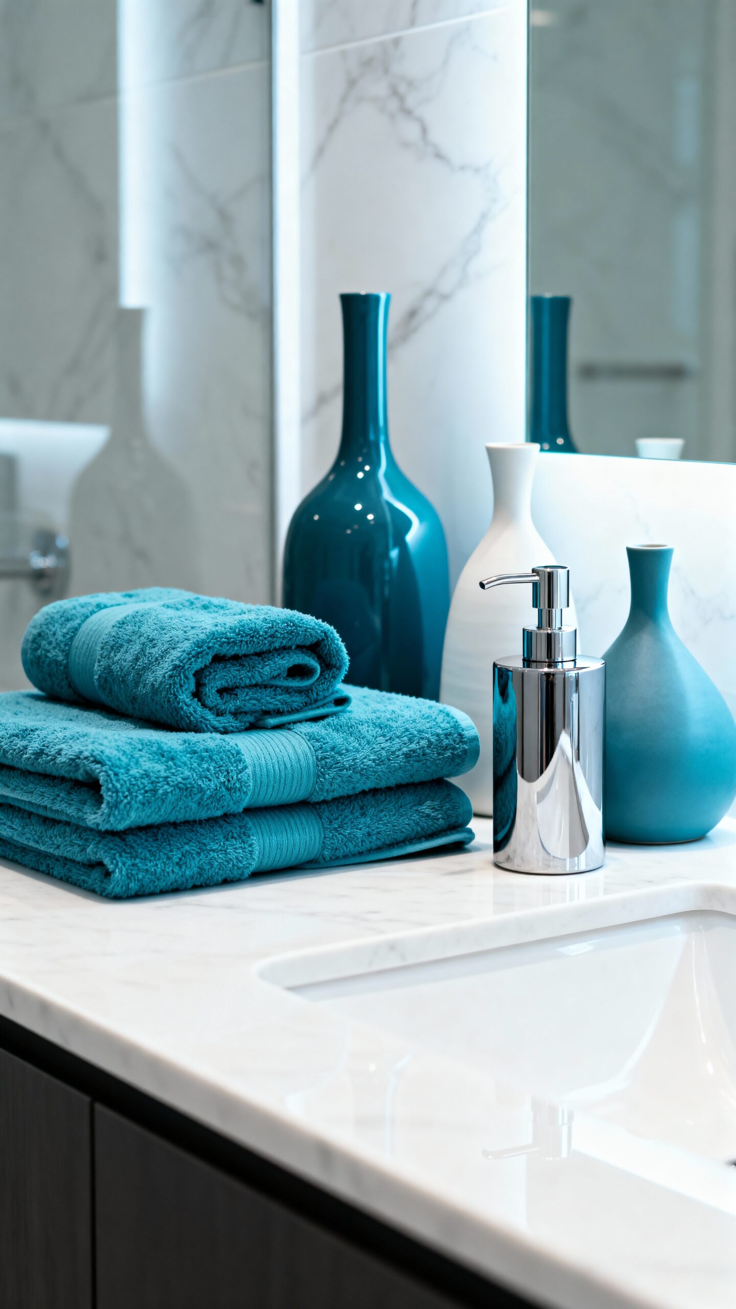 serene aqua blue bathroom accents