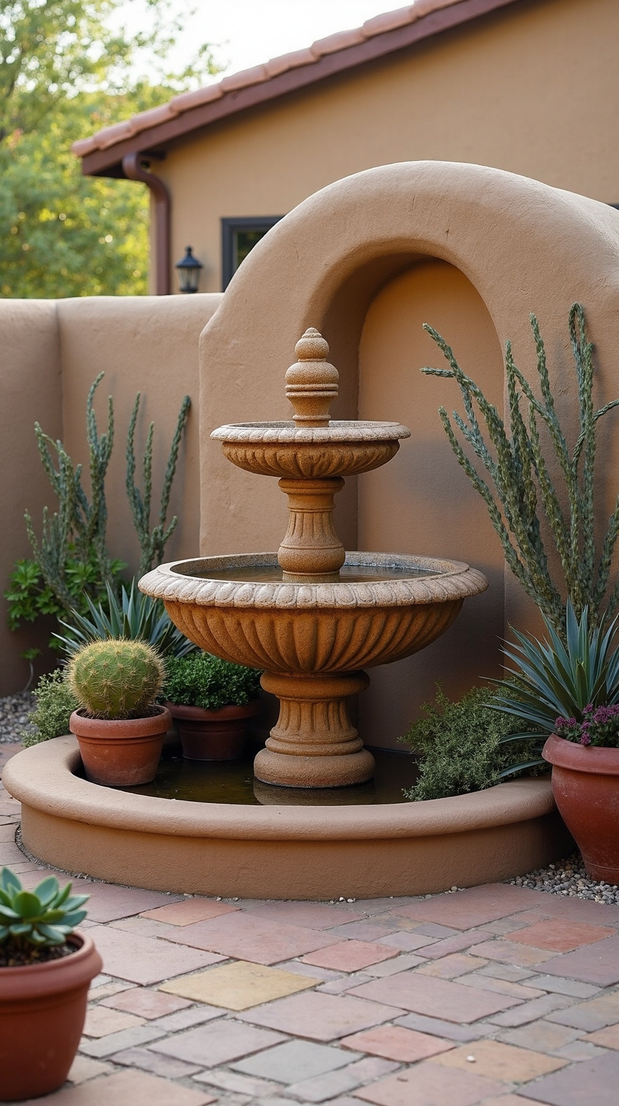 serene desert oasis with water feature