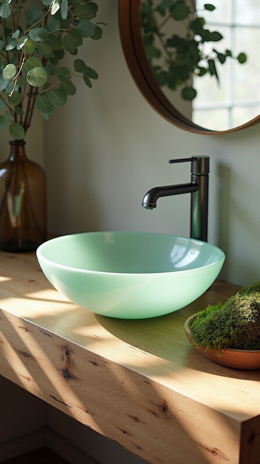 serene elegant nature inspired glass vessel sink