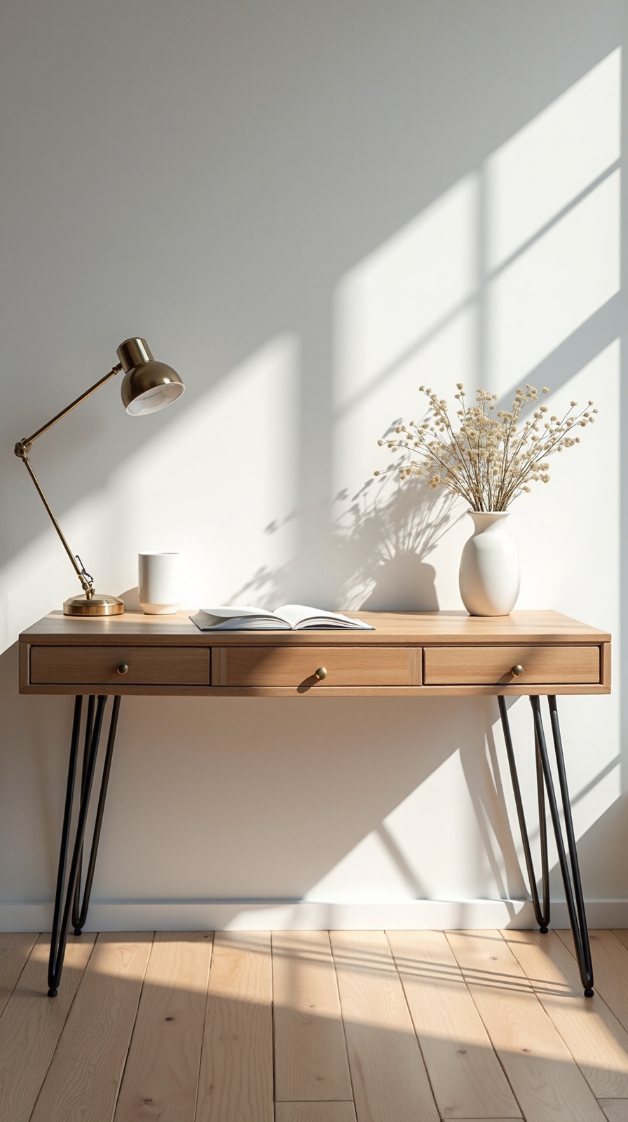 serene functional minimalist scandinavian pine desks