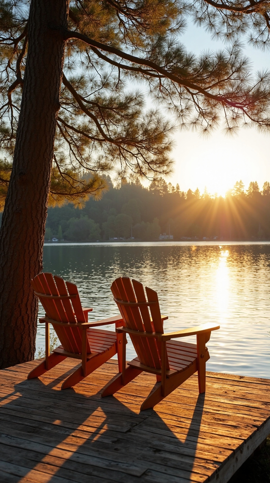 serene lakeside adirondack chairs create retreat