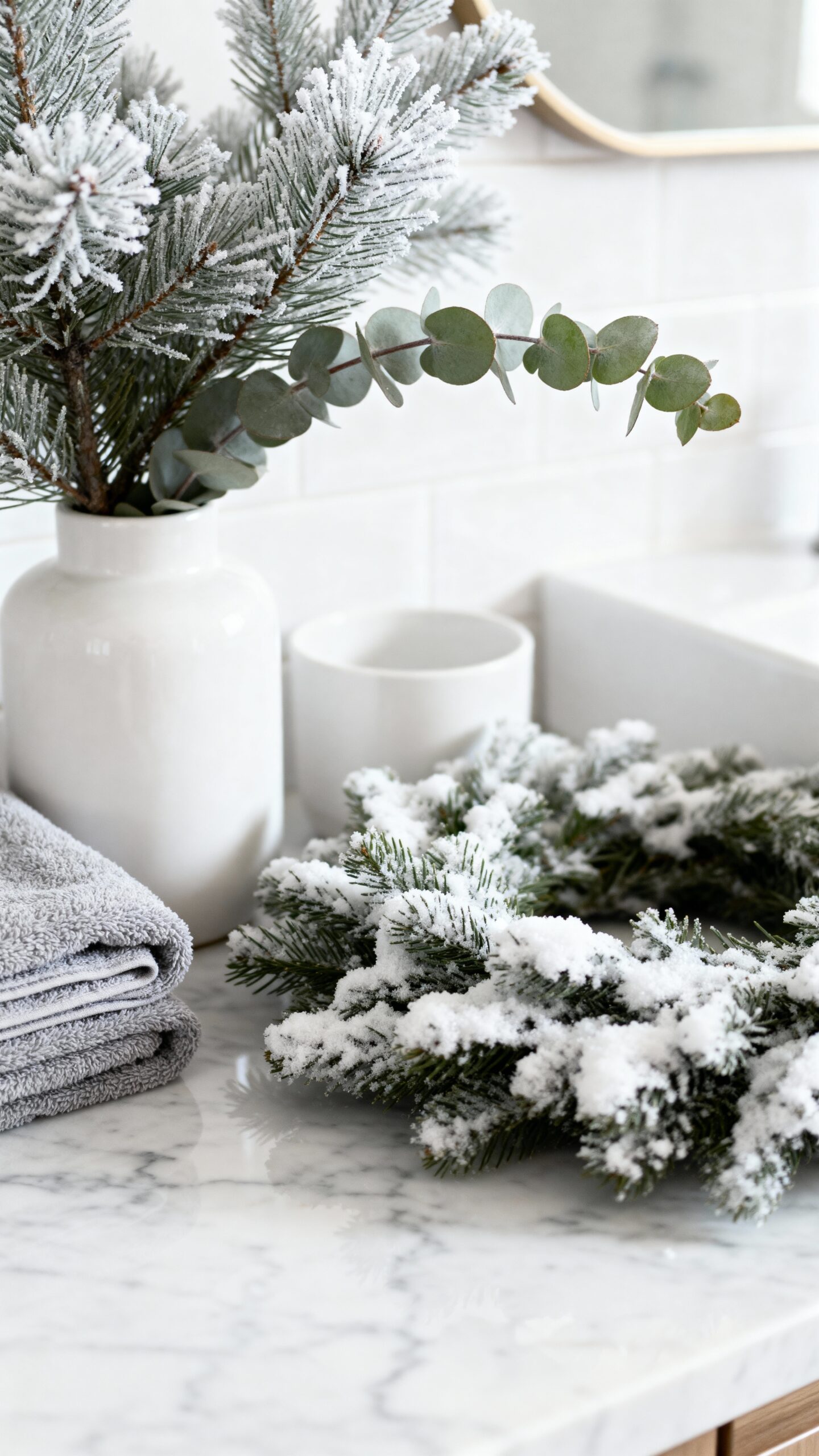 serene nature inspired winter bathroom decor