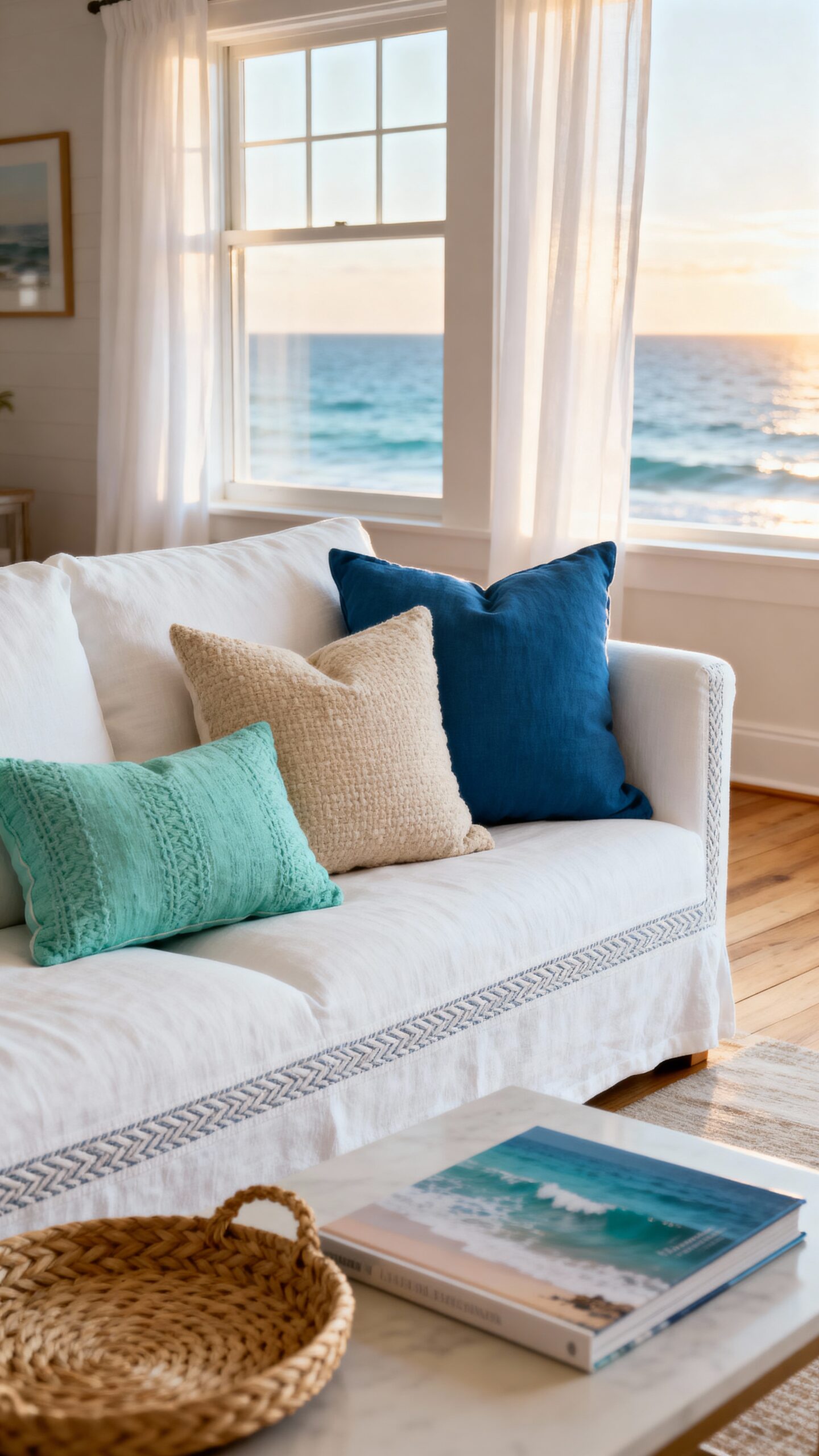 serene ocean inspired throw pillow layering
