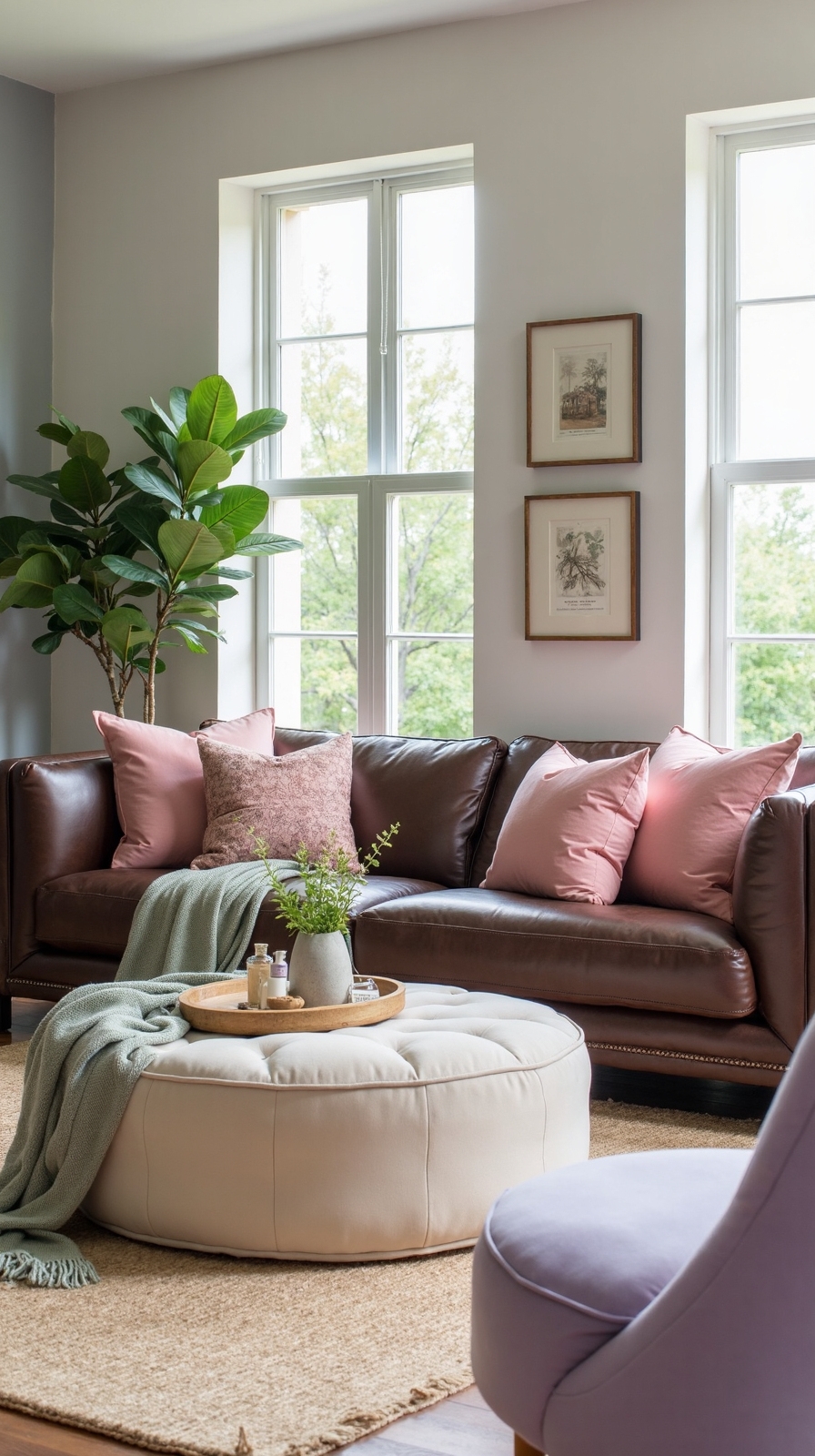serene pastel retreat from brown couch