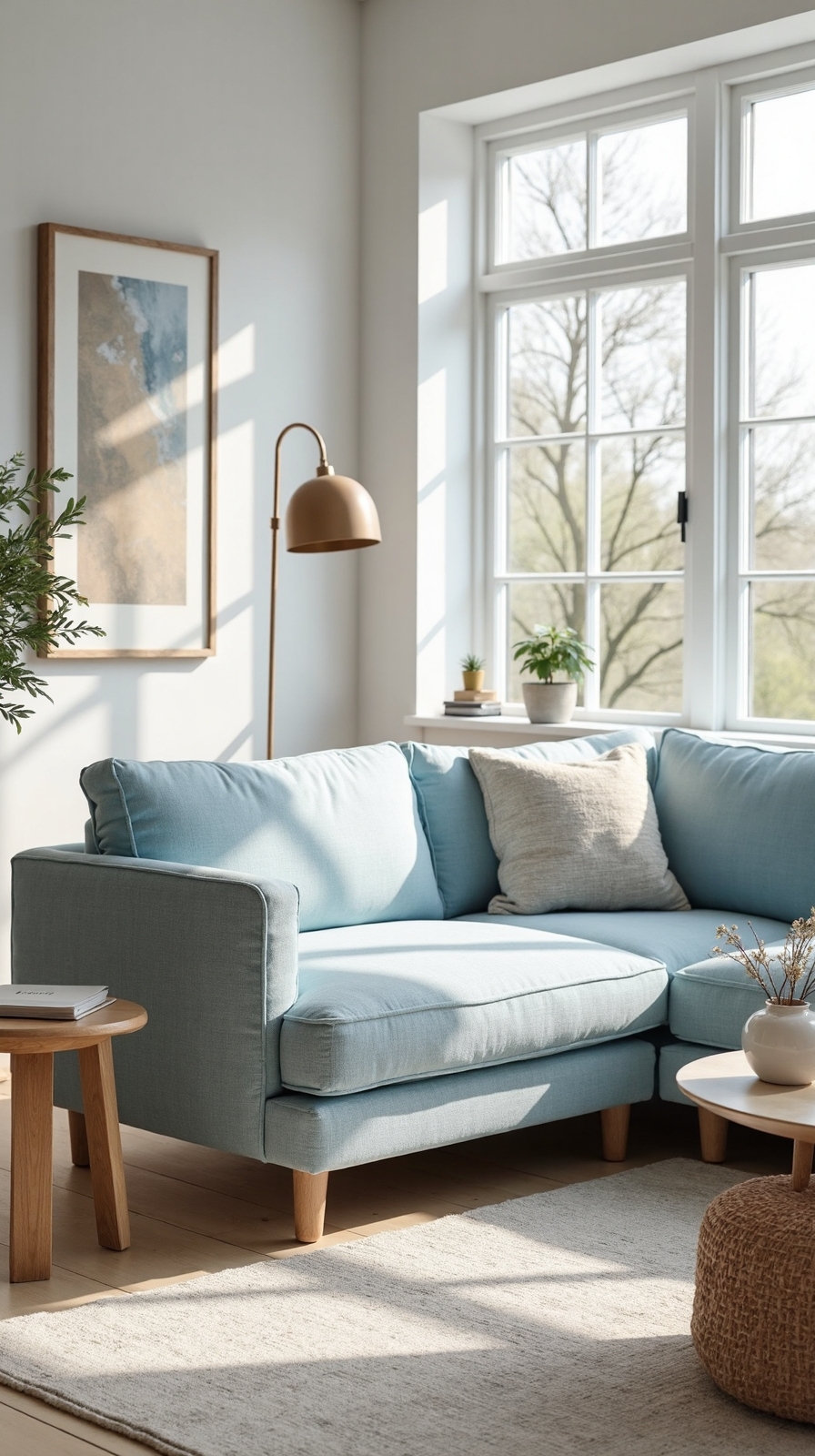 serene scandinavian linen couch aesthetic