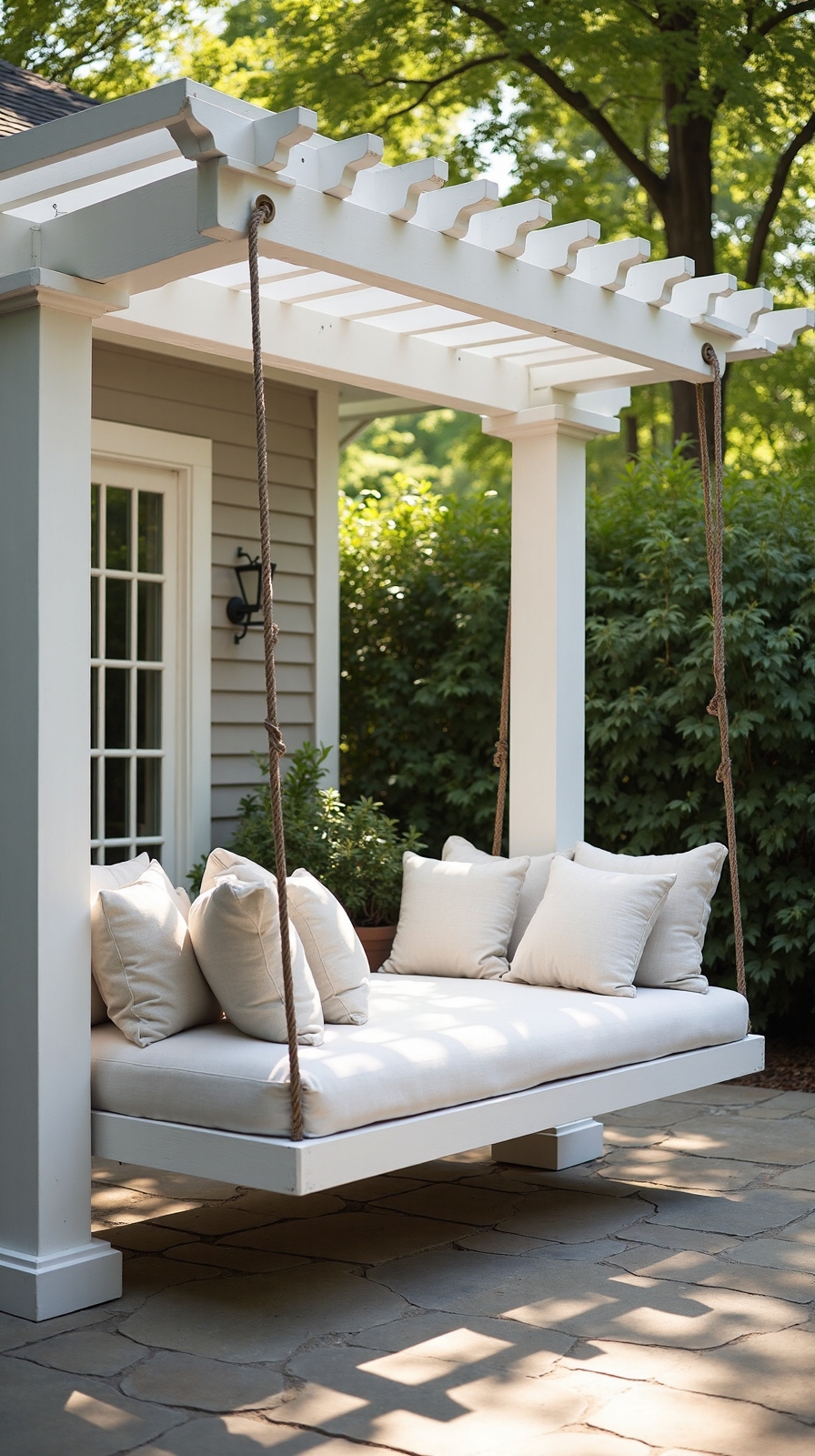 shaded stylish integrated pergola swing bed