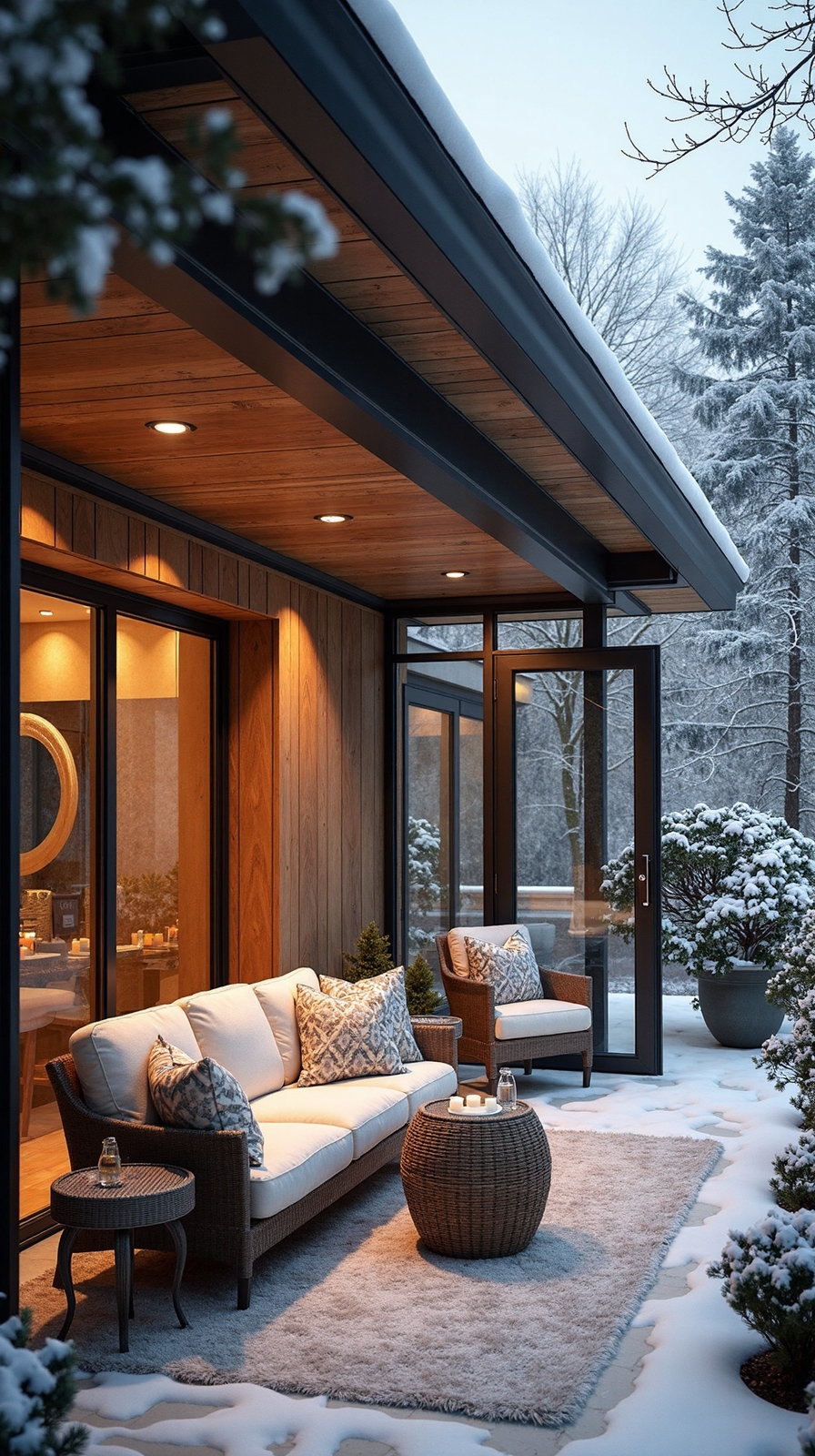sheltered winter patio sanctuary with screens
