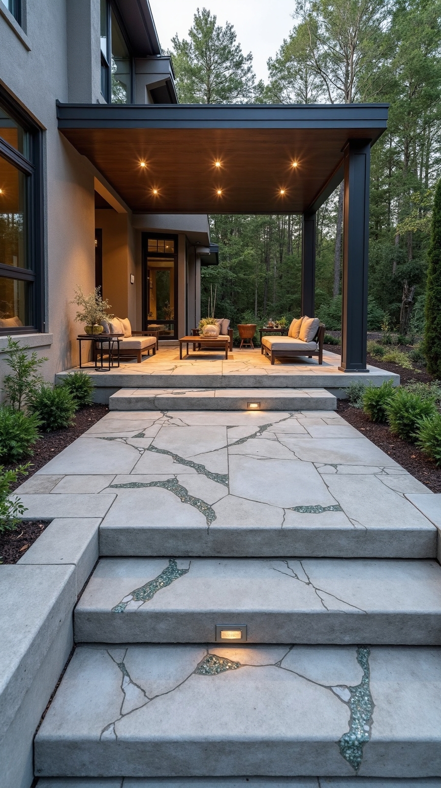 shimmering glass embedded concrete patio masterpiece