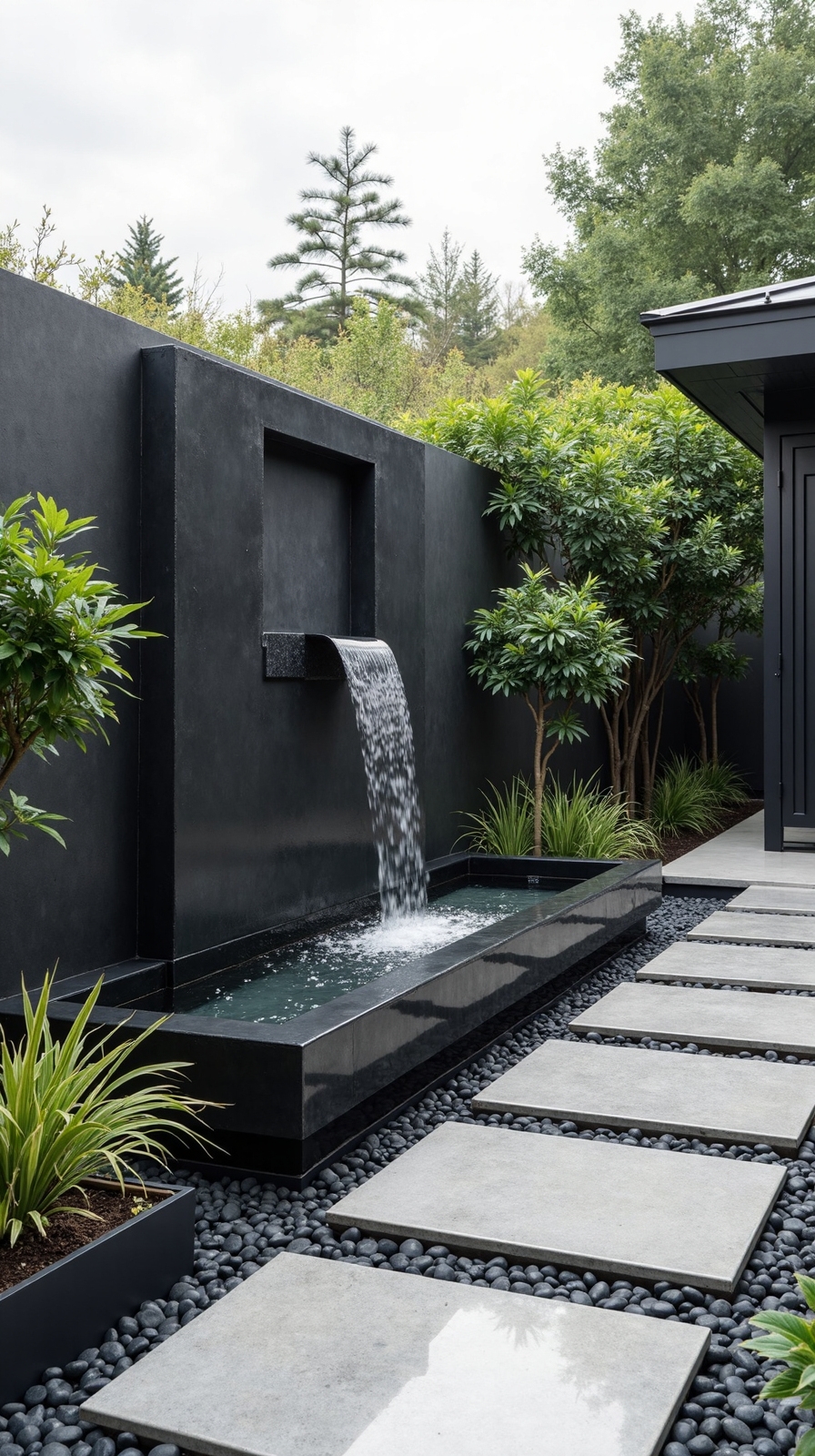 sleek minimalist water features complement design