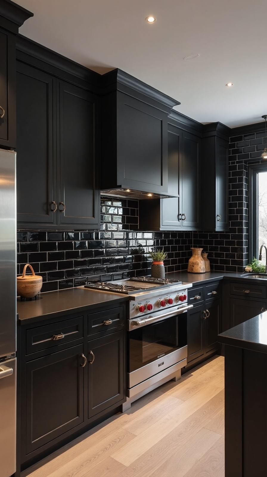 sleek modern black kitchen tile