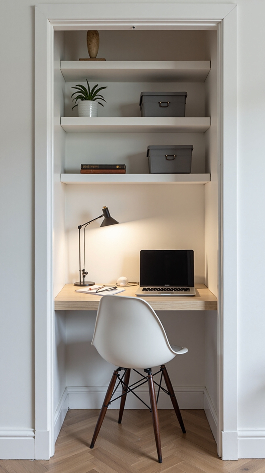 sleek office nook from closet