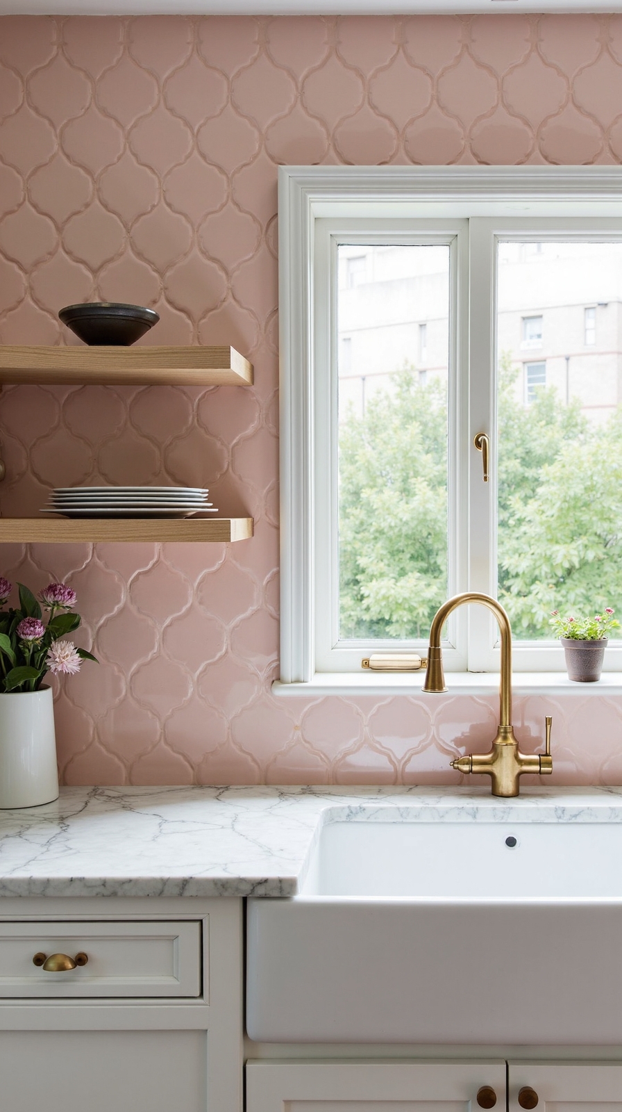 soft rose geometric hexagon tiles