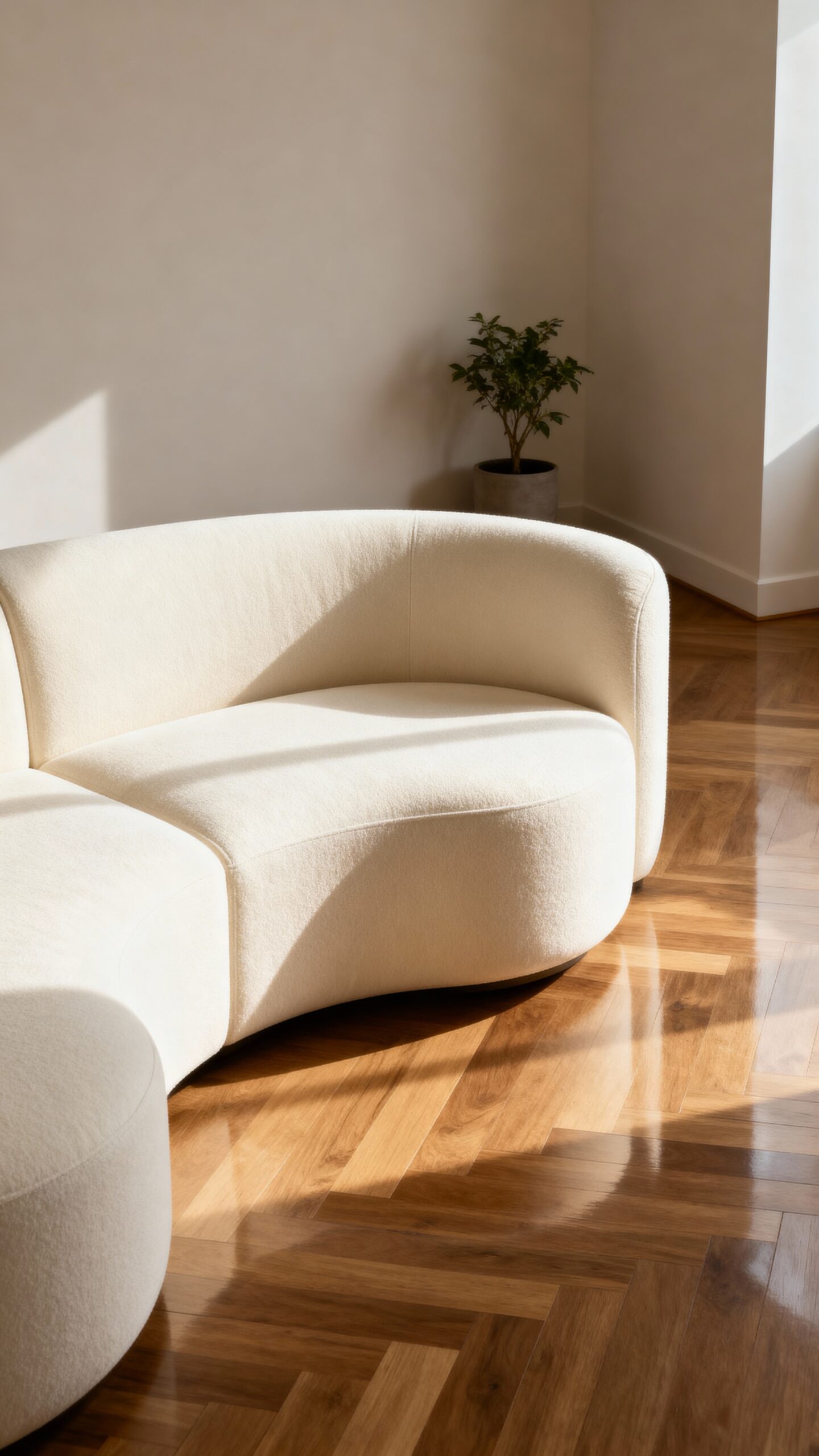 softening sharp room angles through curved sofas