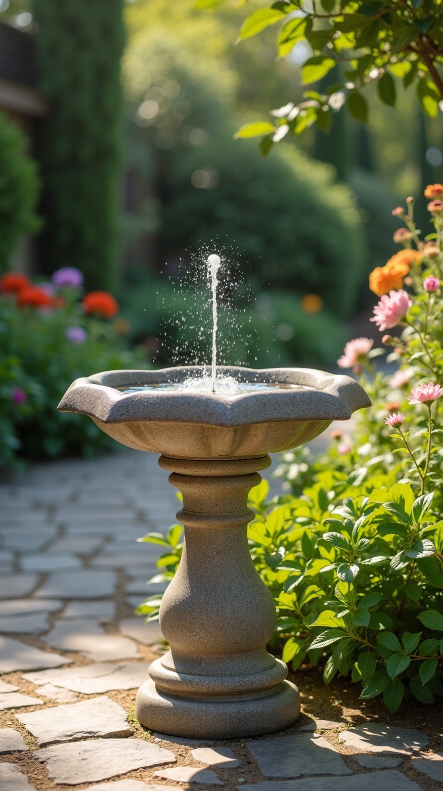 soothing solar powered bird bath fountain