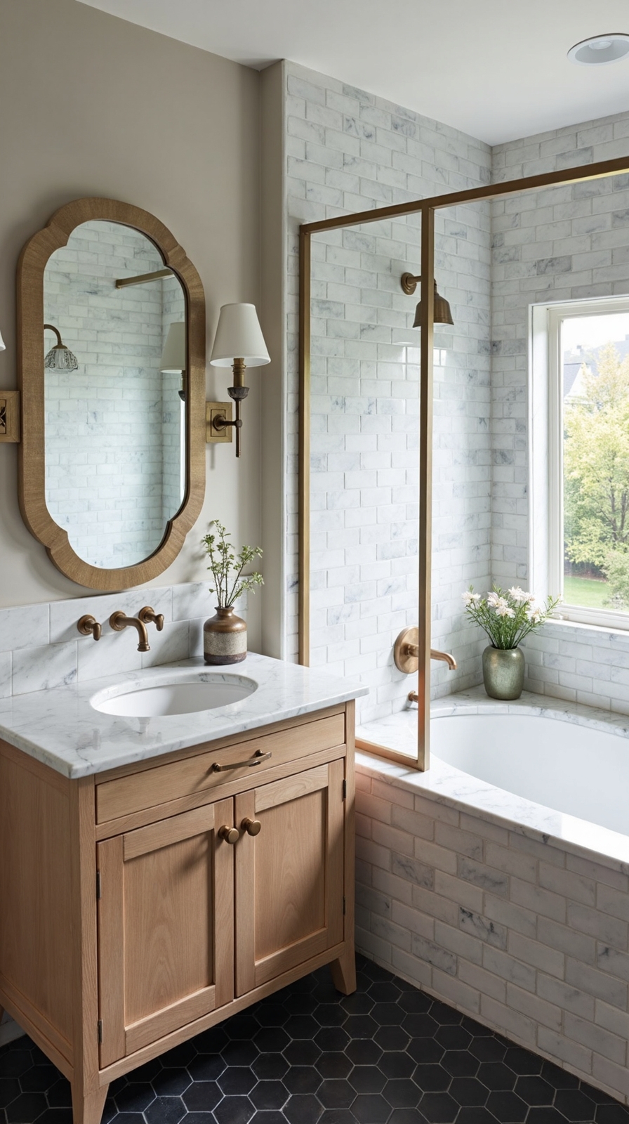 sophisticated bathroom material combinations