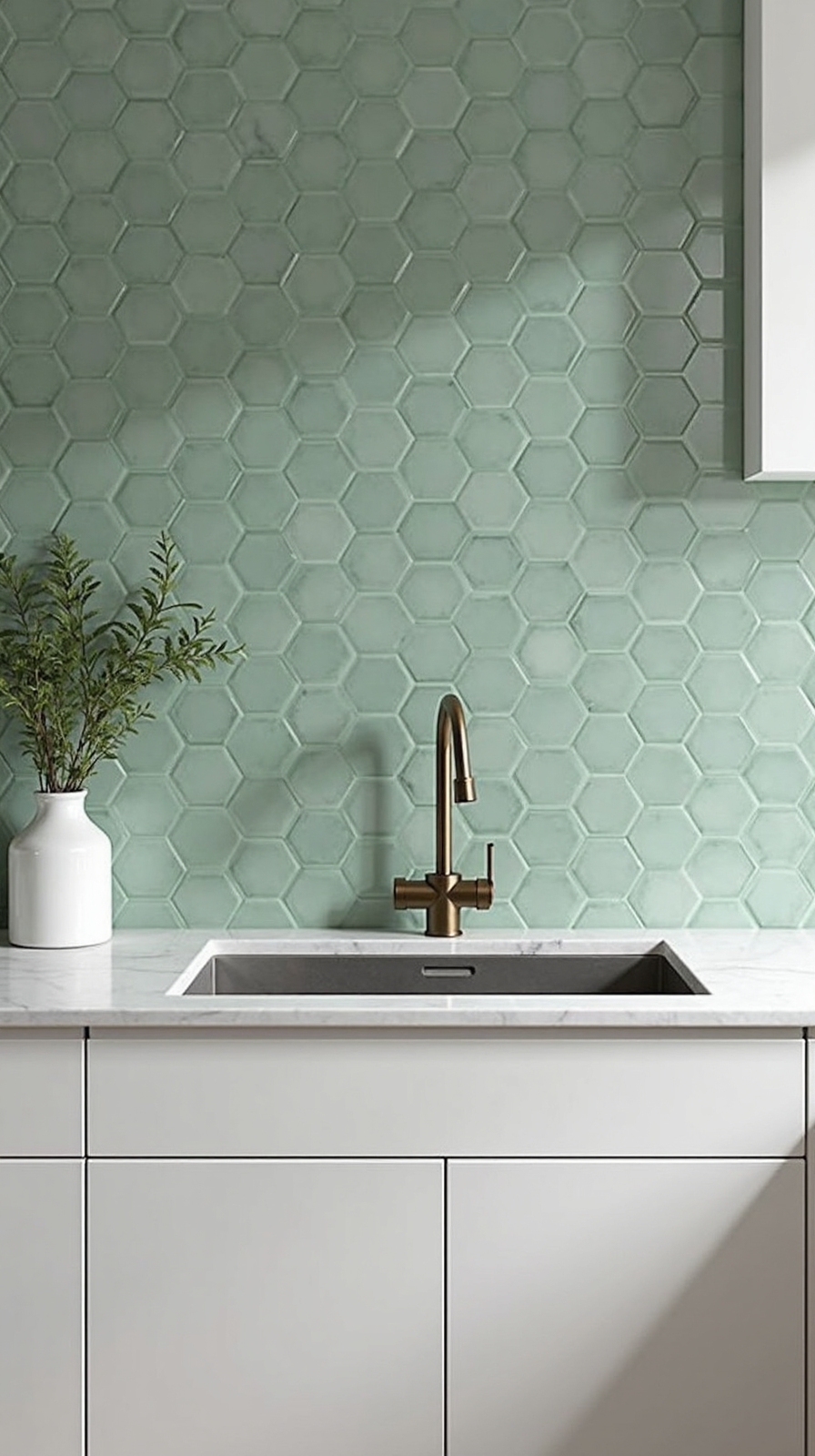 sophisticated contemporary sage green hexagon tiles