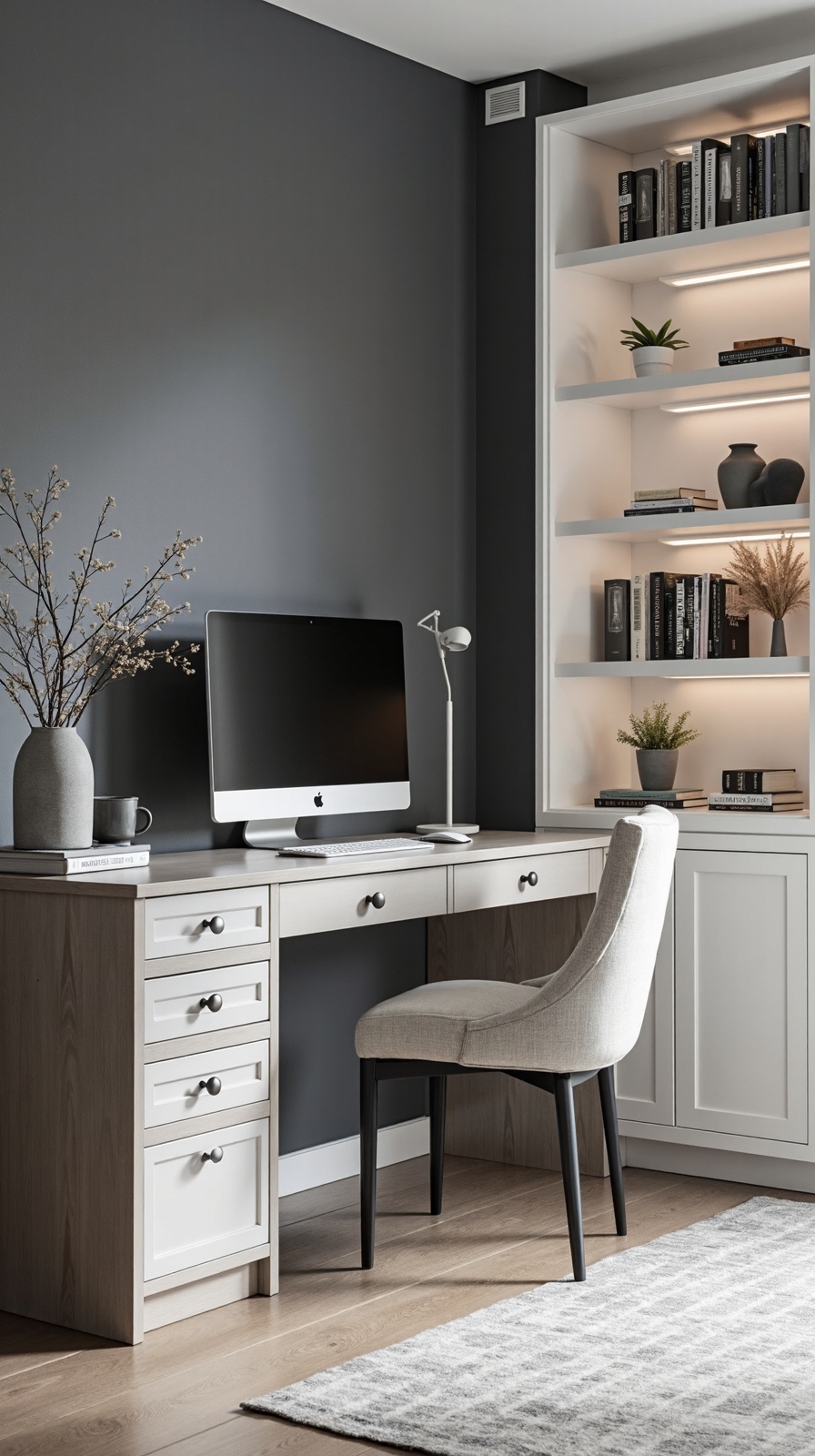 sophisticated contrast in home office