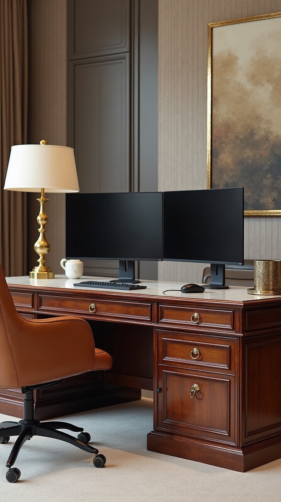 sophisticated dual monitor workstation configuration