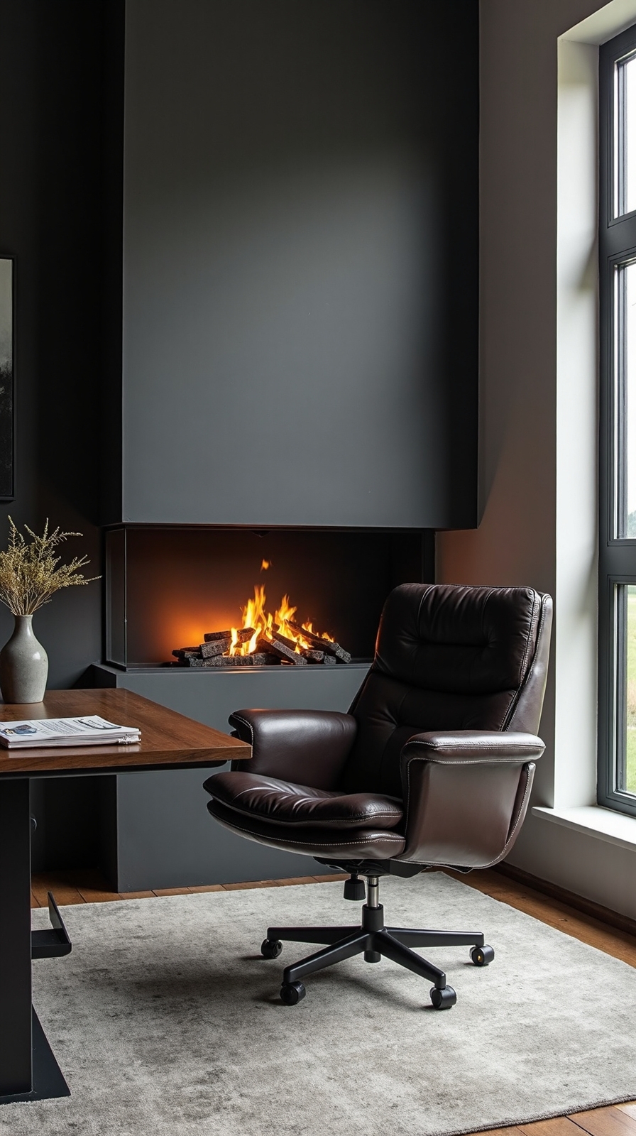 sophisticated executive level home office fireplace