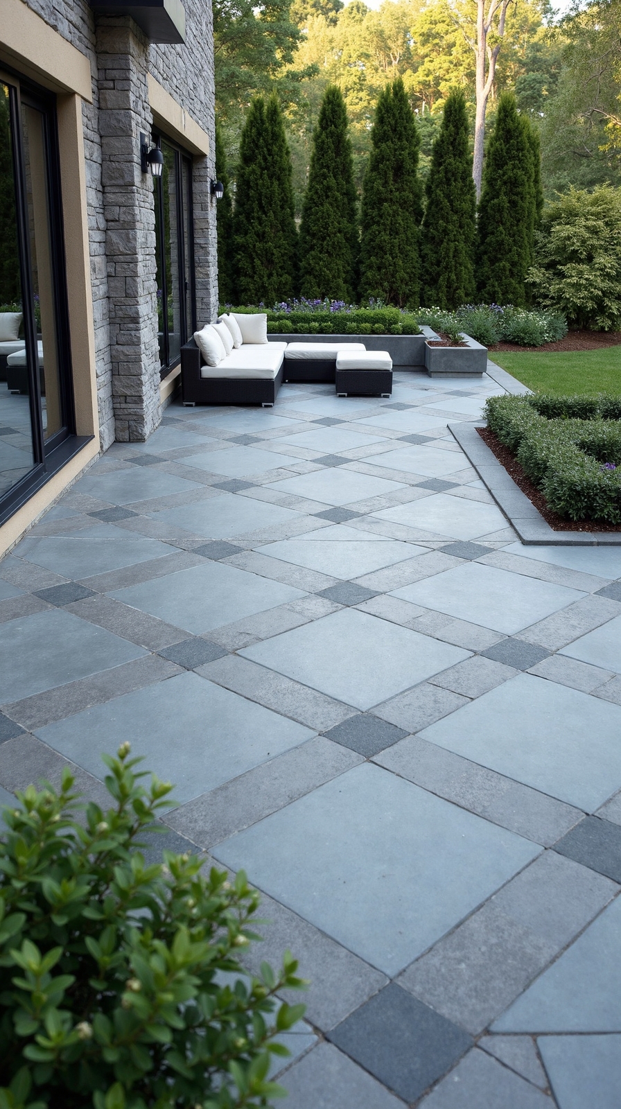 sophisticated geometric diamond patio design