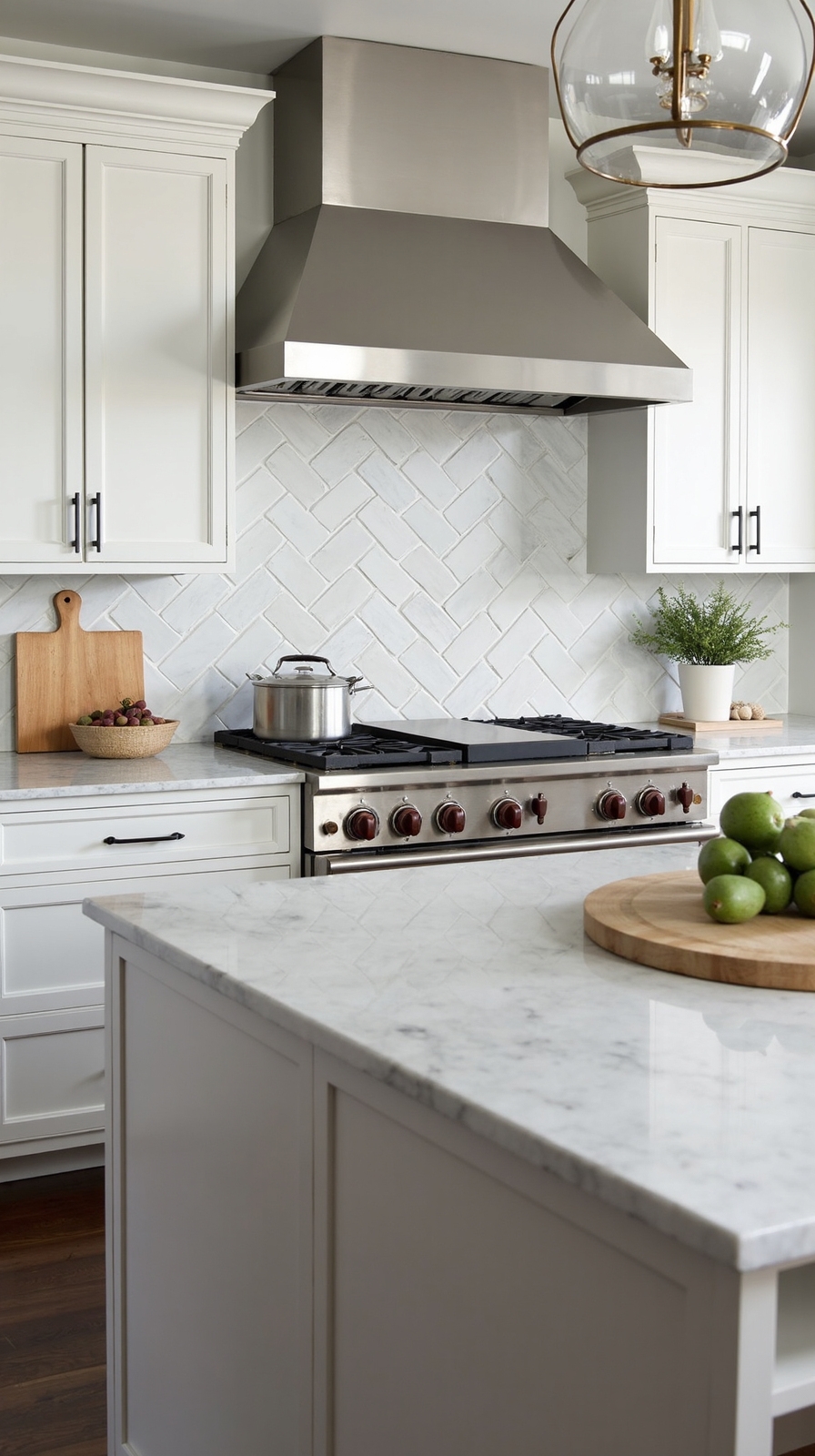 sophisticated herringbone subway tile backsplash