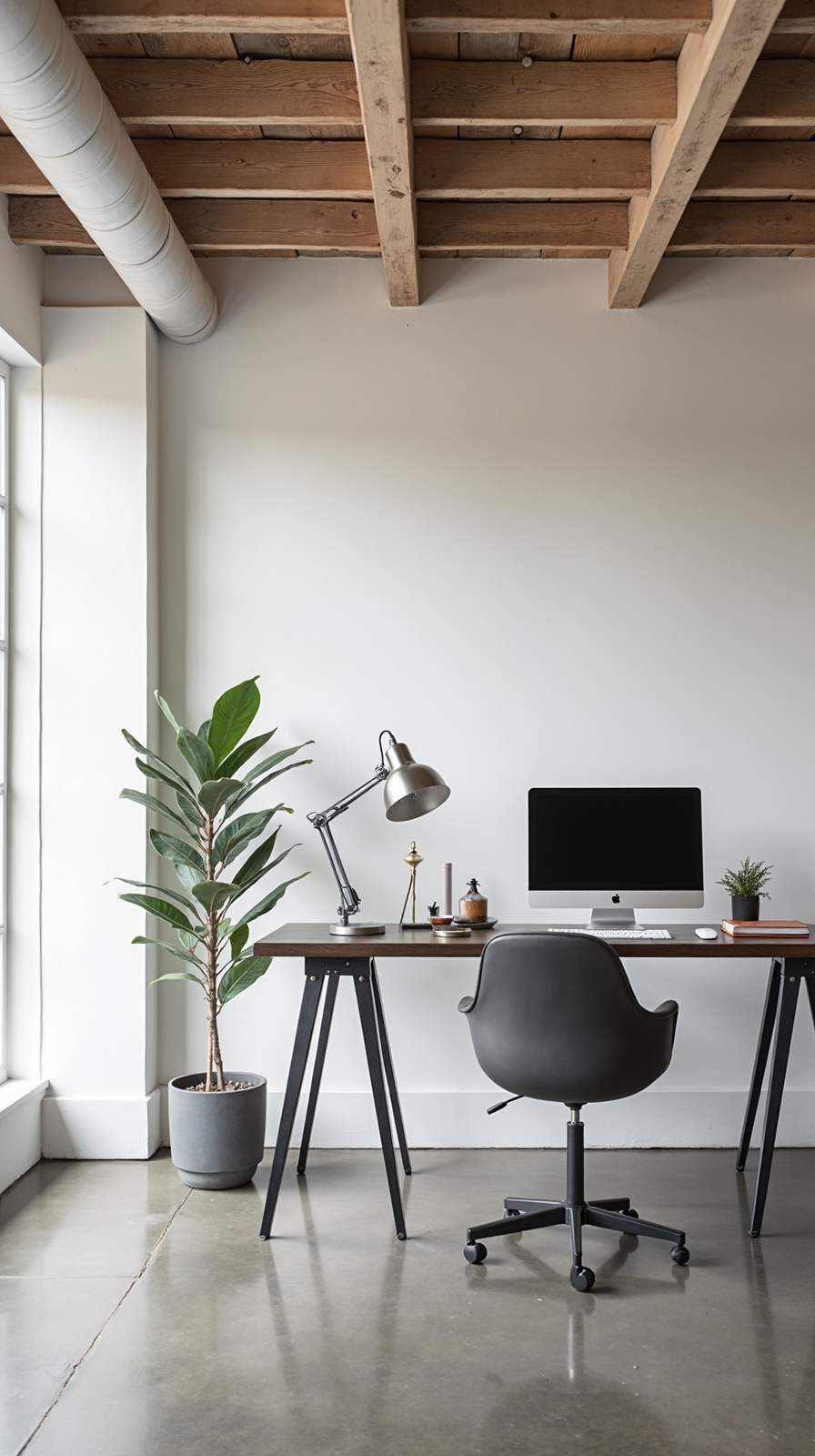 sophisticated industrial white office design