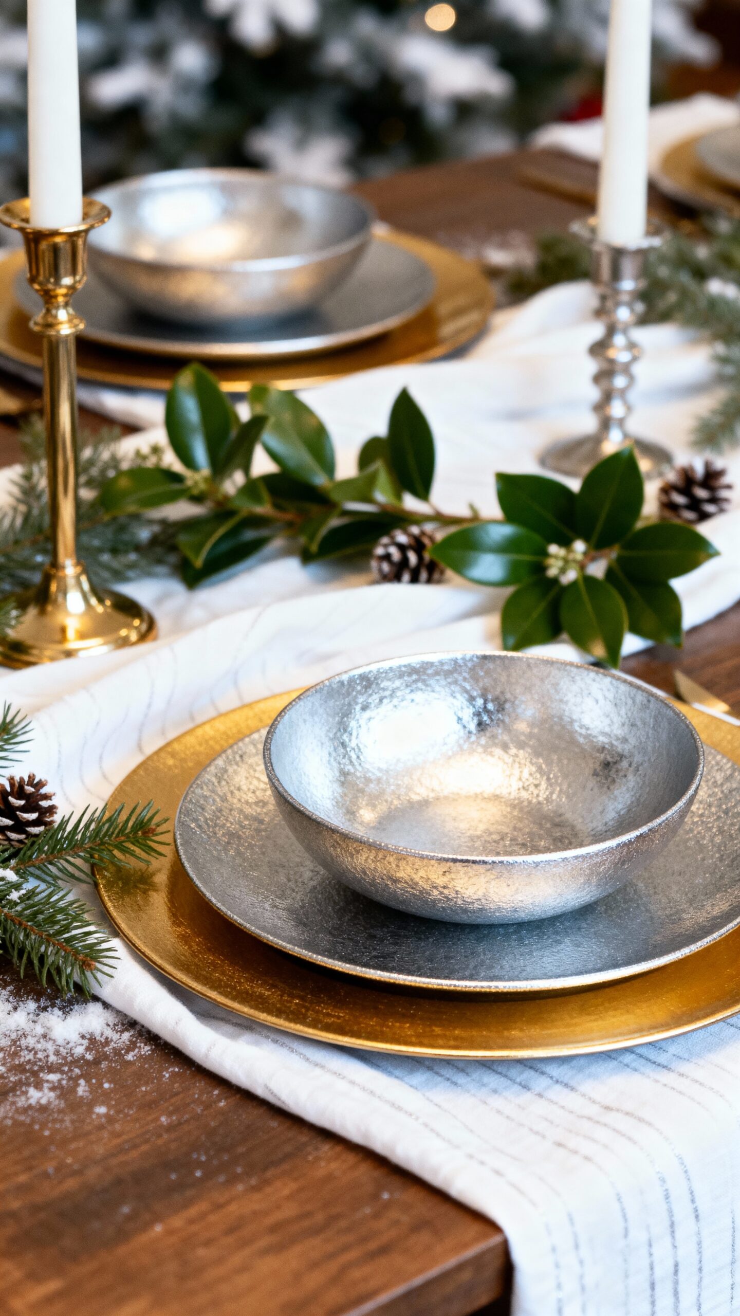 sophisticated metallic dining table decor