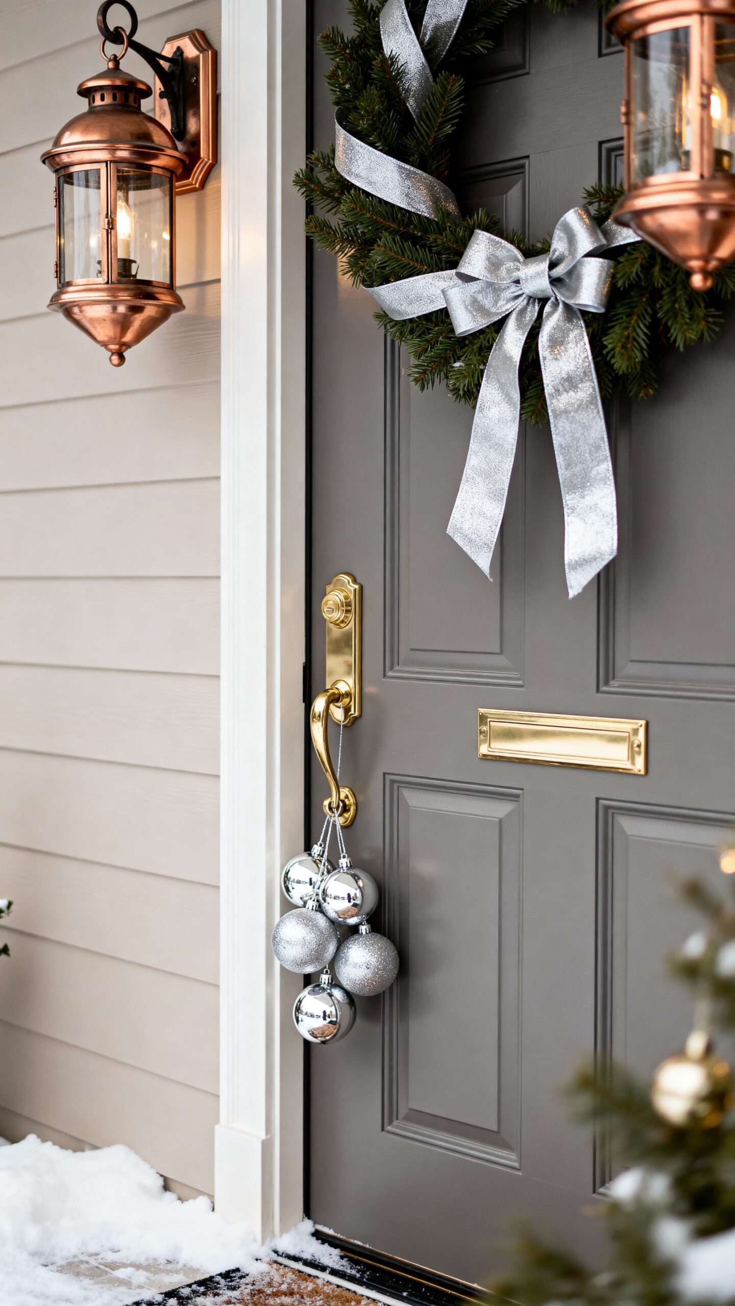sophisticated metallic winter door decorations