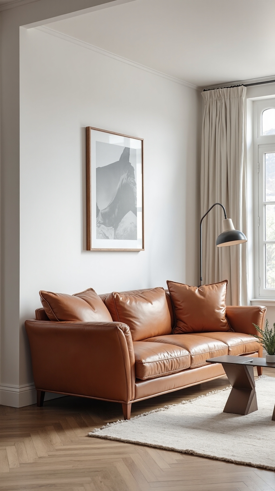 sophisticated minimalist design with leather couch