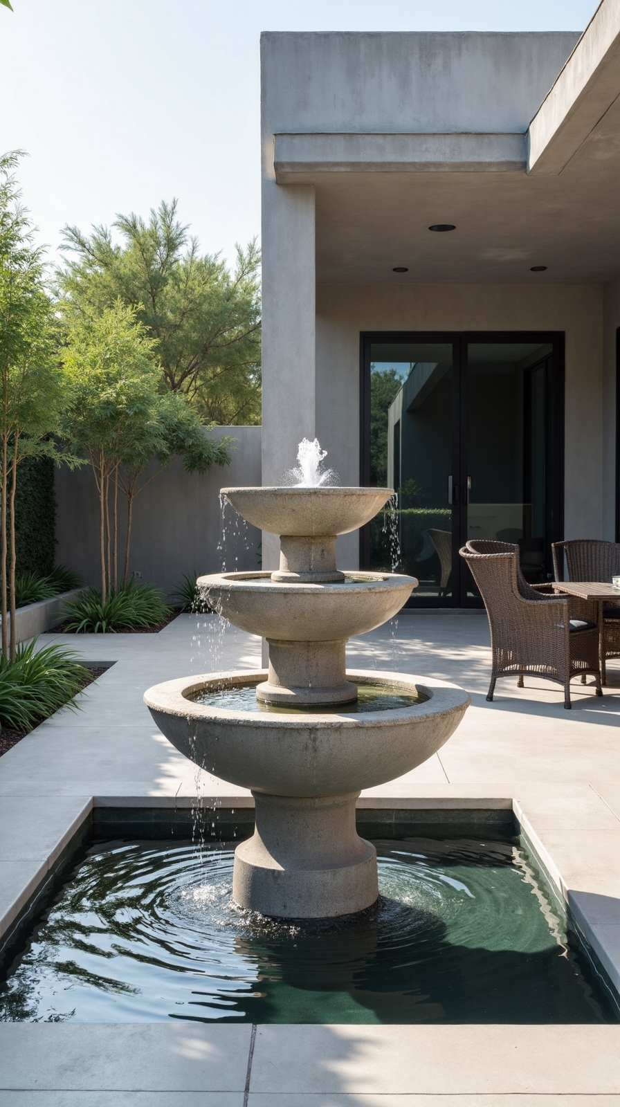 sophisticated modern concrete water features