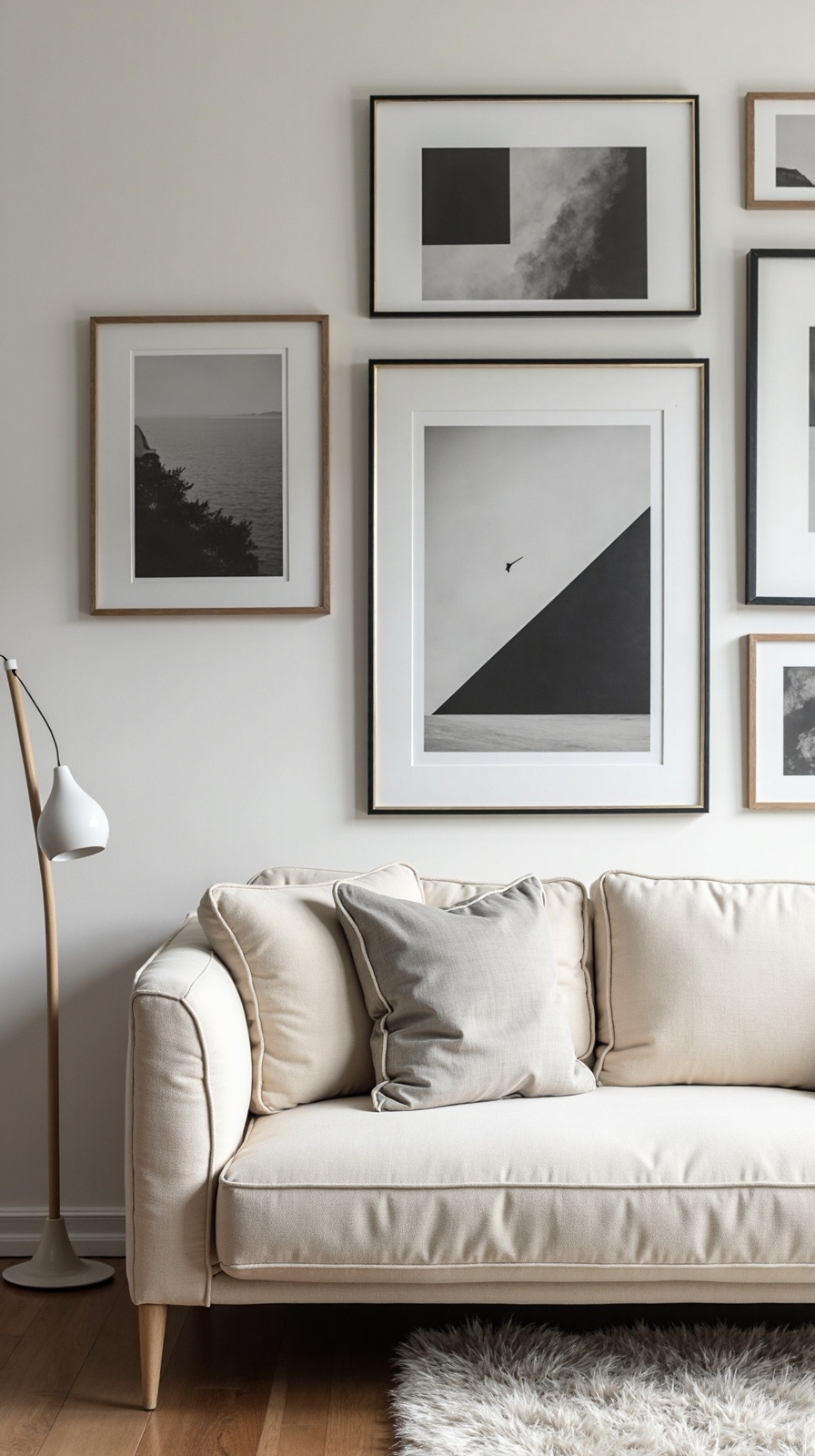 sophisticated monochromatic gallery wall display
