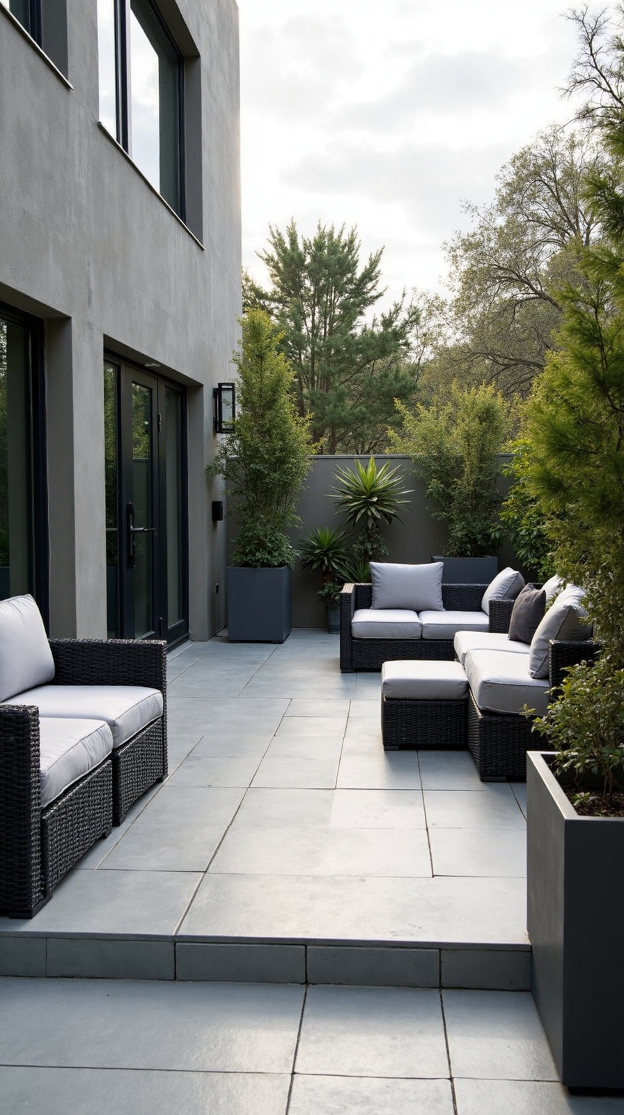 sophisticated monochromatic outdoor space design
