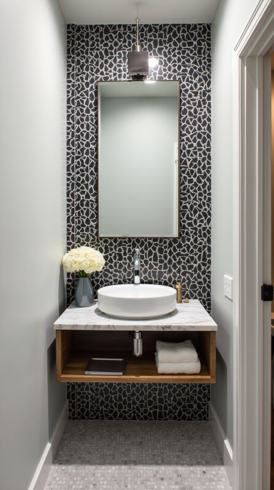 sophisticated monochrome mosaic bathroom accents