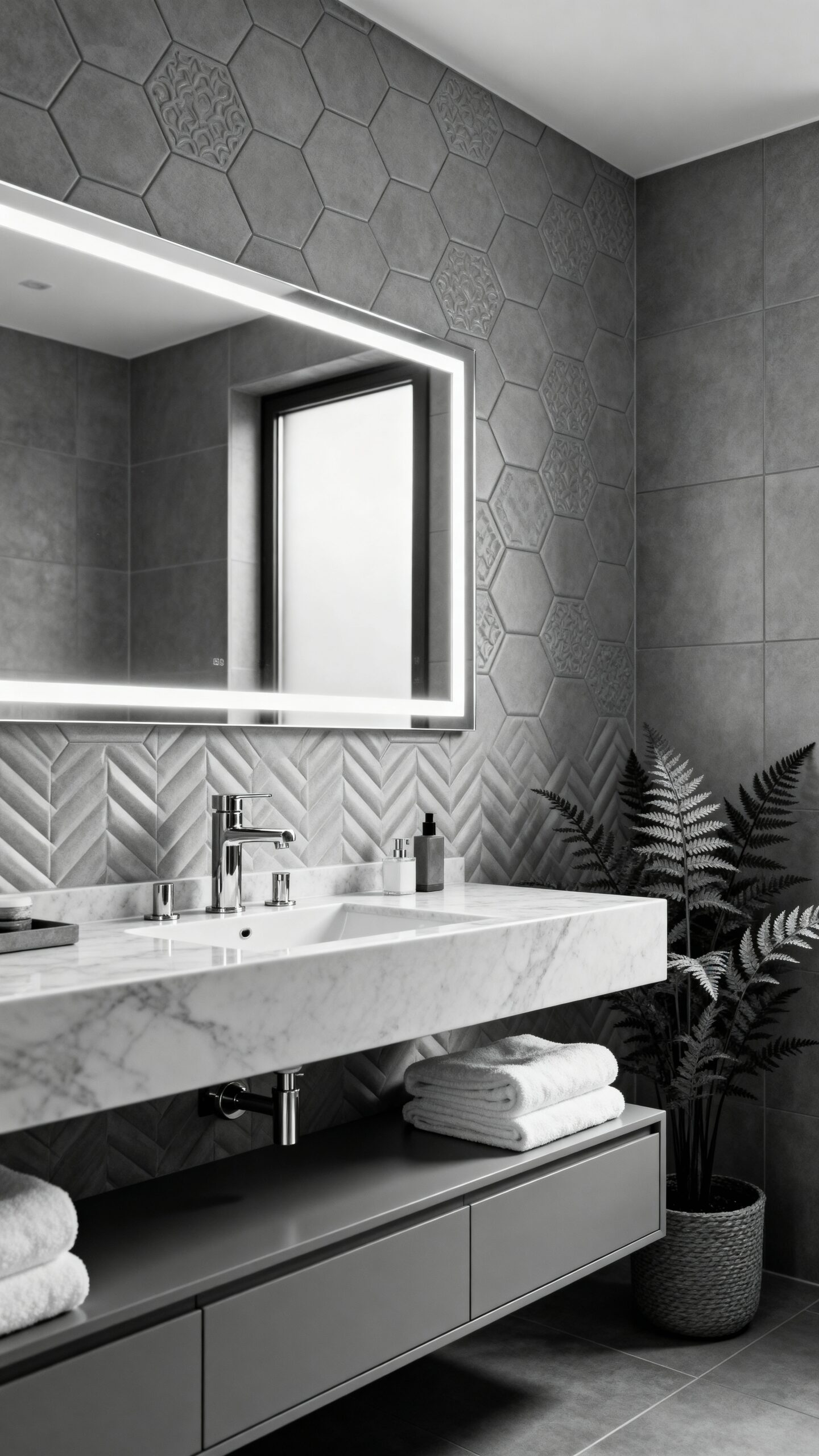 sophisticated monochrome tile statement wall
