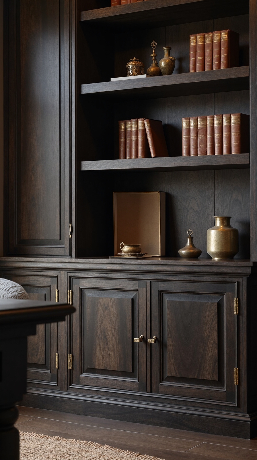 sophisticated moody customizable dramatic built in shelving