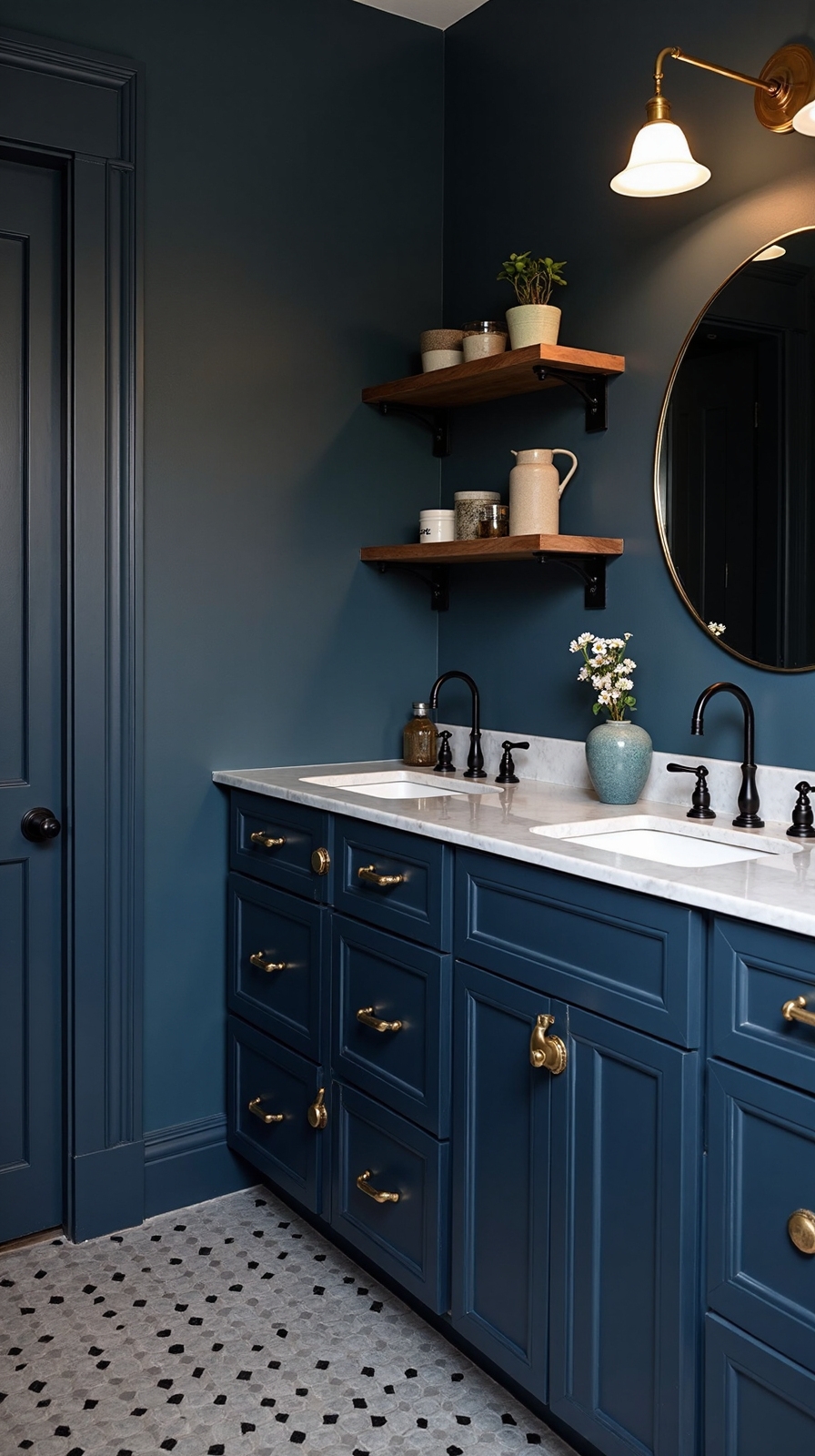 sophisticated moody midnight blue cabinets