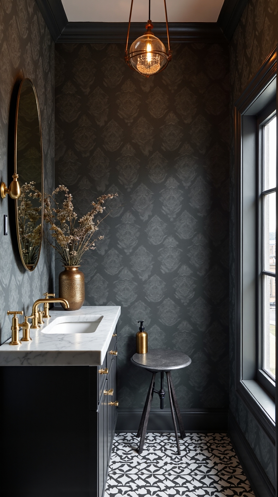 sophisticated moody textured intimate bathroom wallpaper