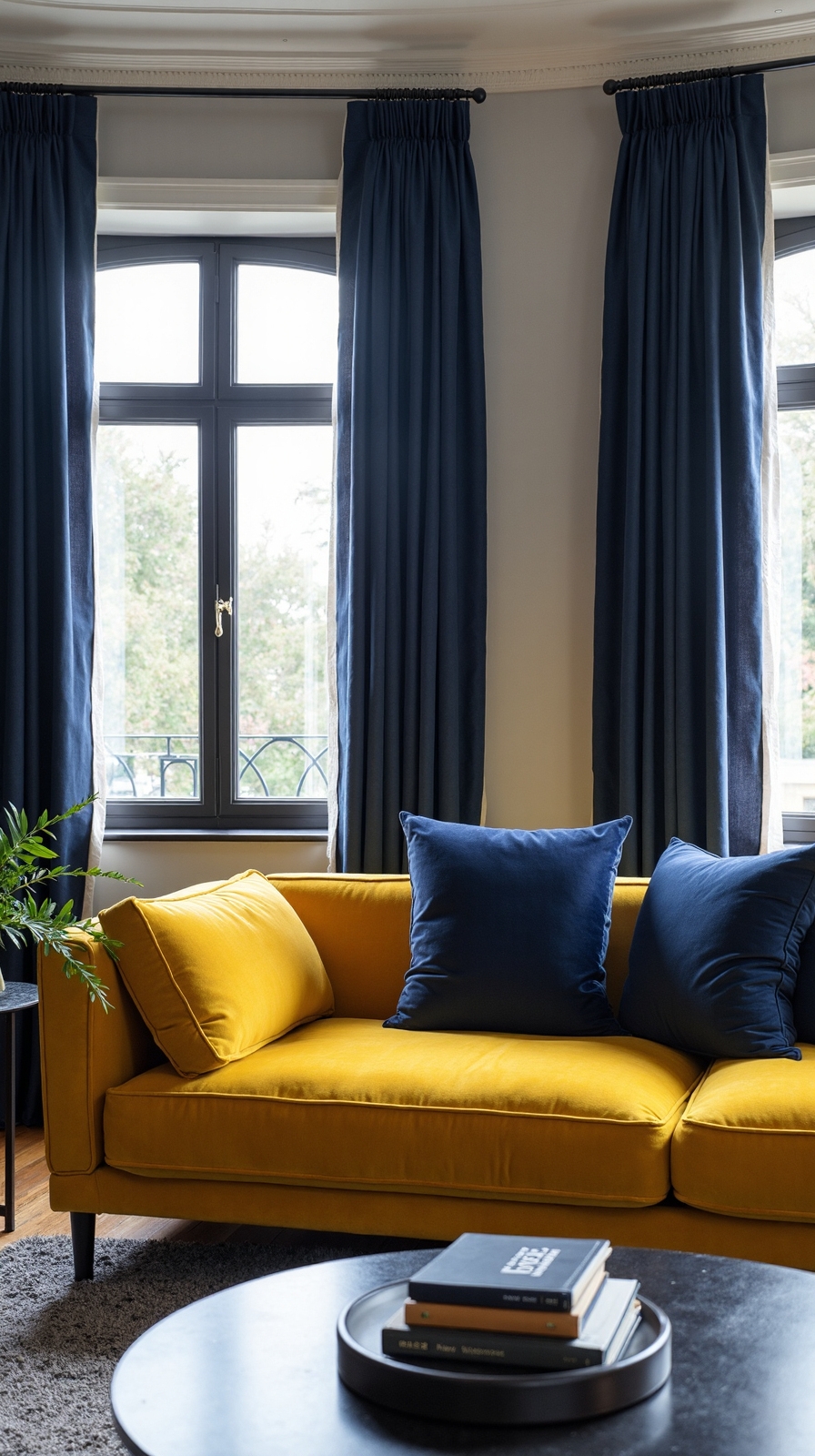 sophisticated mustard and navy contrast