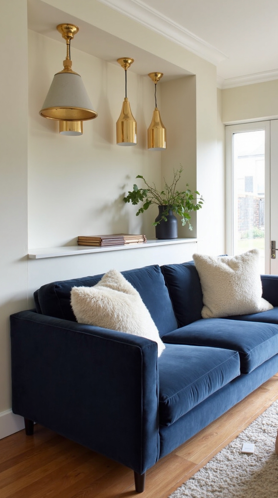 sophisticated navy and cream living room