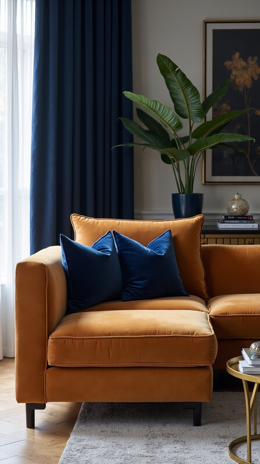 sophisticated navy and gold decor