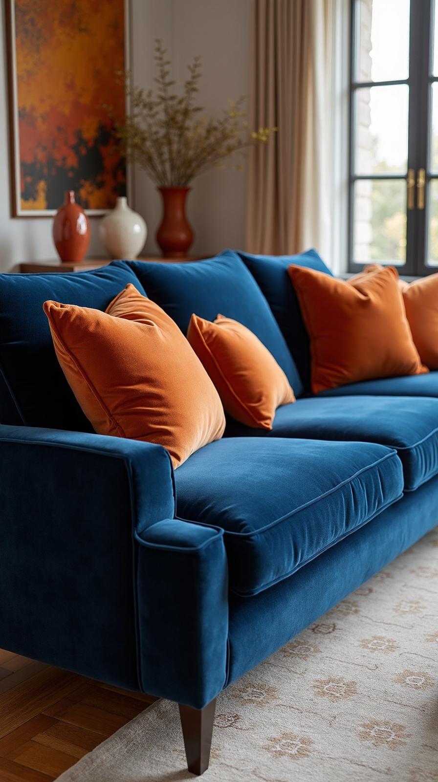 sophisticated navy and terracotta palette