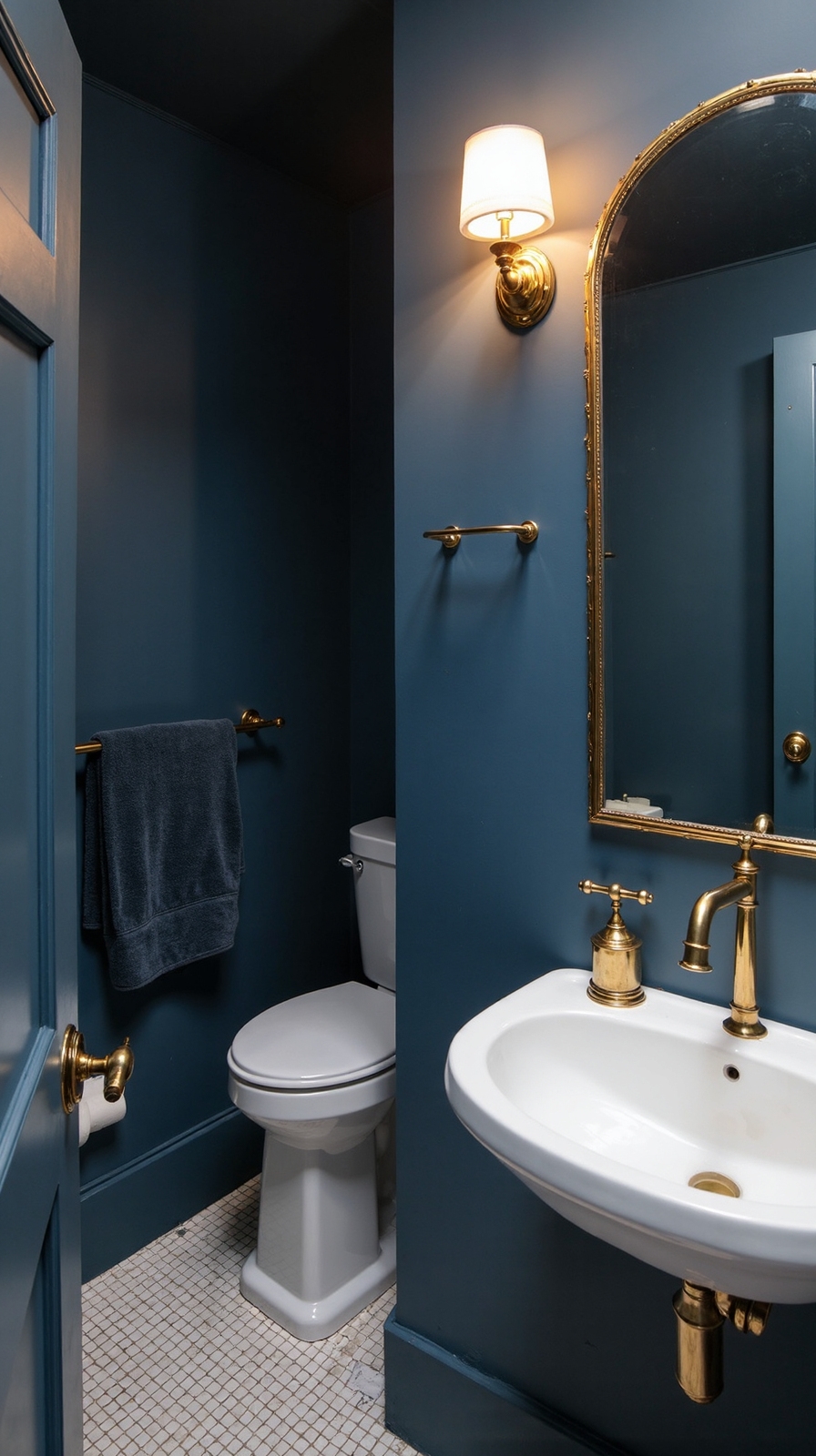 sophisticated navy blue and brass harmony