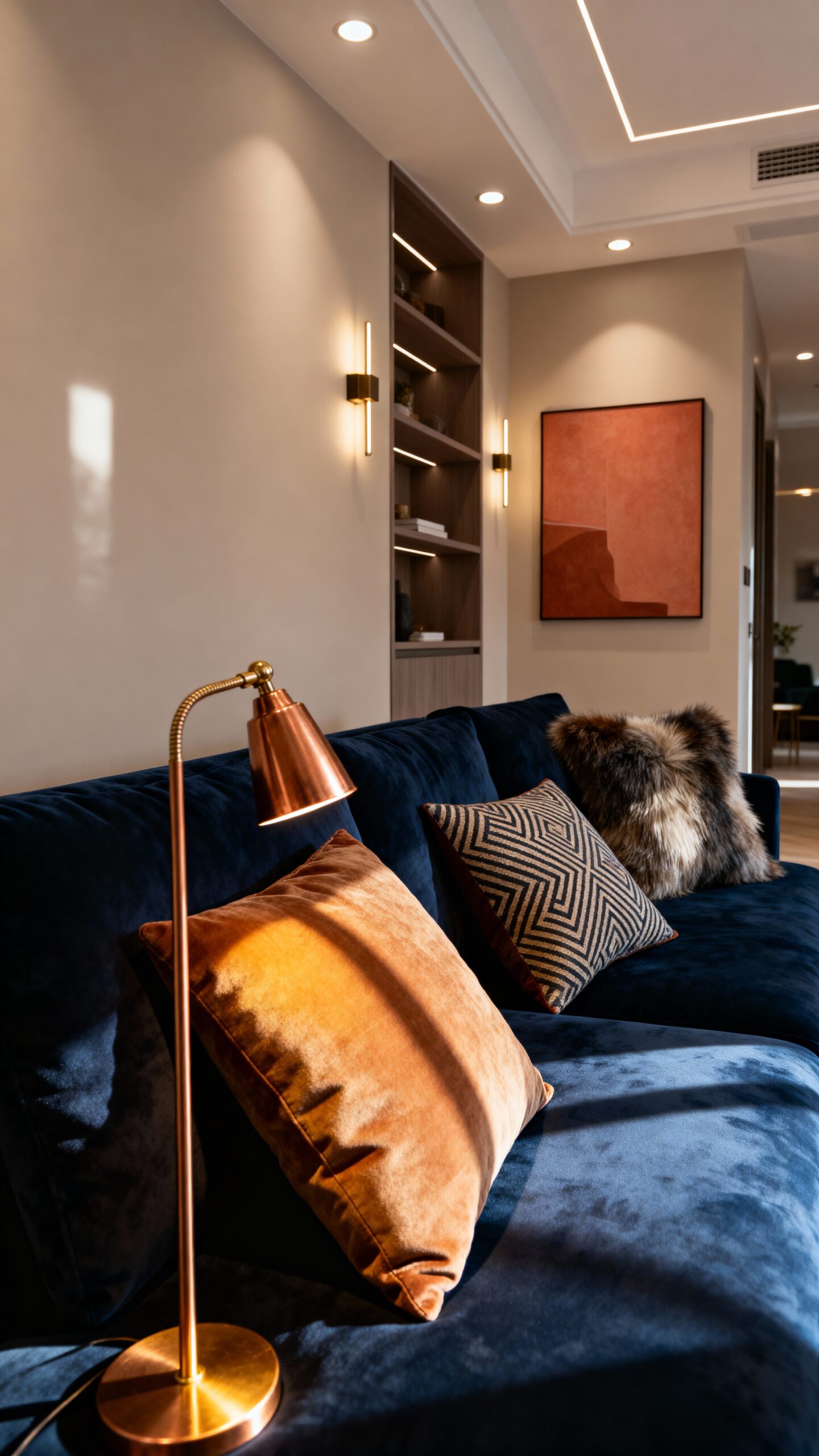 sophisticated navy blue and copper palette